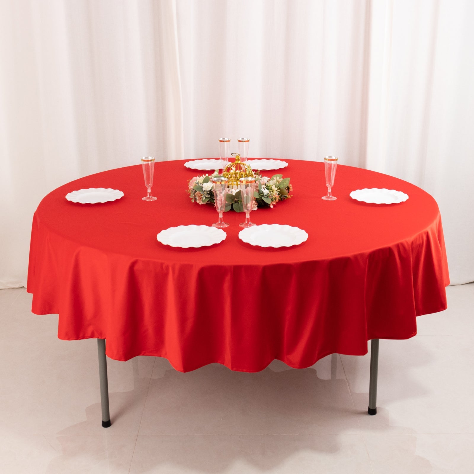Red Premium 90' Round Scuba Tablecloth - Anti - Wrinkle and Stain - Resistant