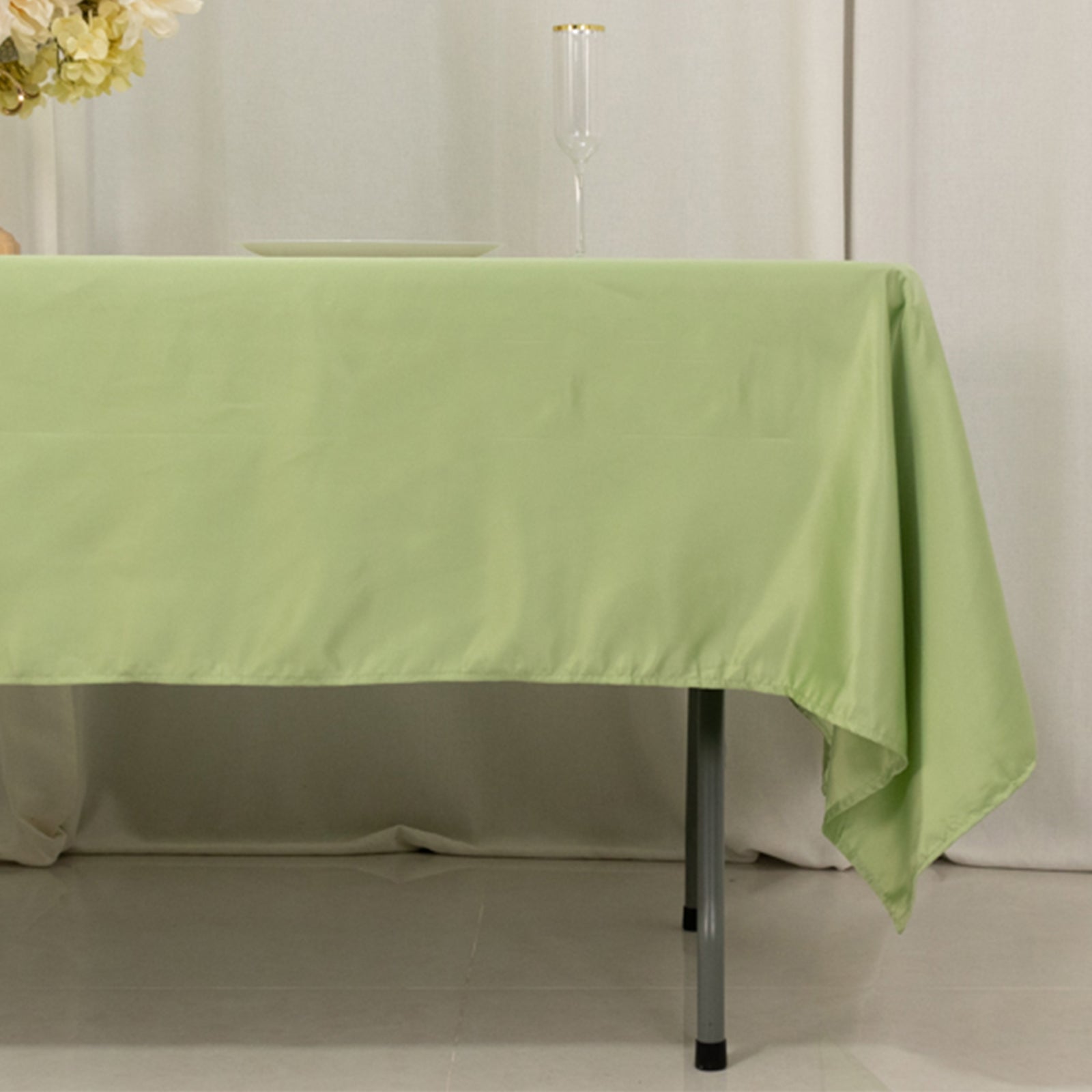 Get This Durable & Silky Soft Lamour Satin Rectangle Tablecloth in Sage Green (60x102)