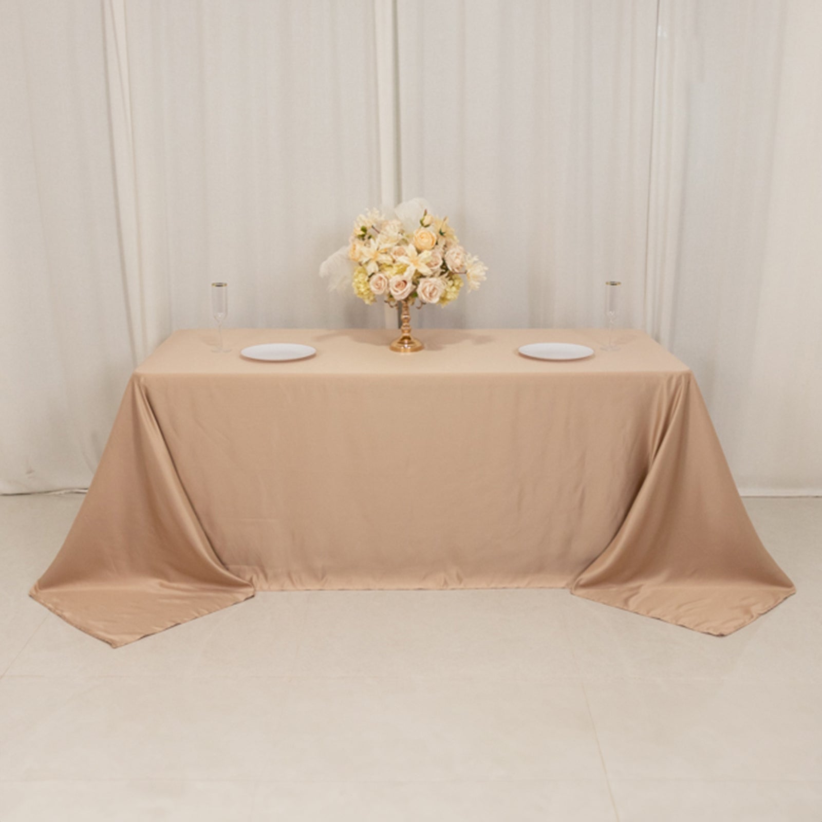 Exclusive Lamour Satin Nude Rectangle Tablecloth - Soft, Silk - like, 90x132