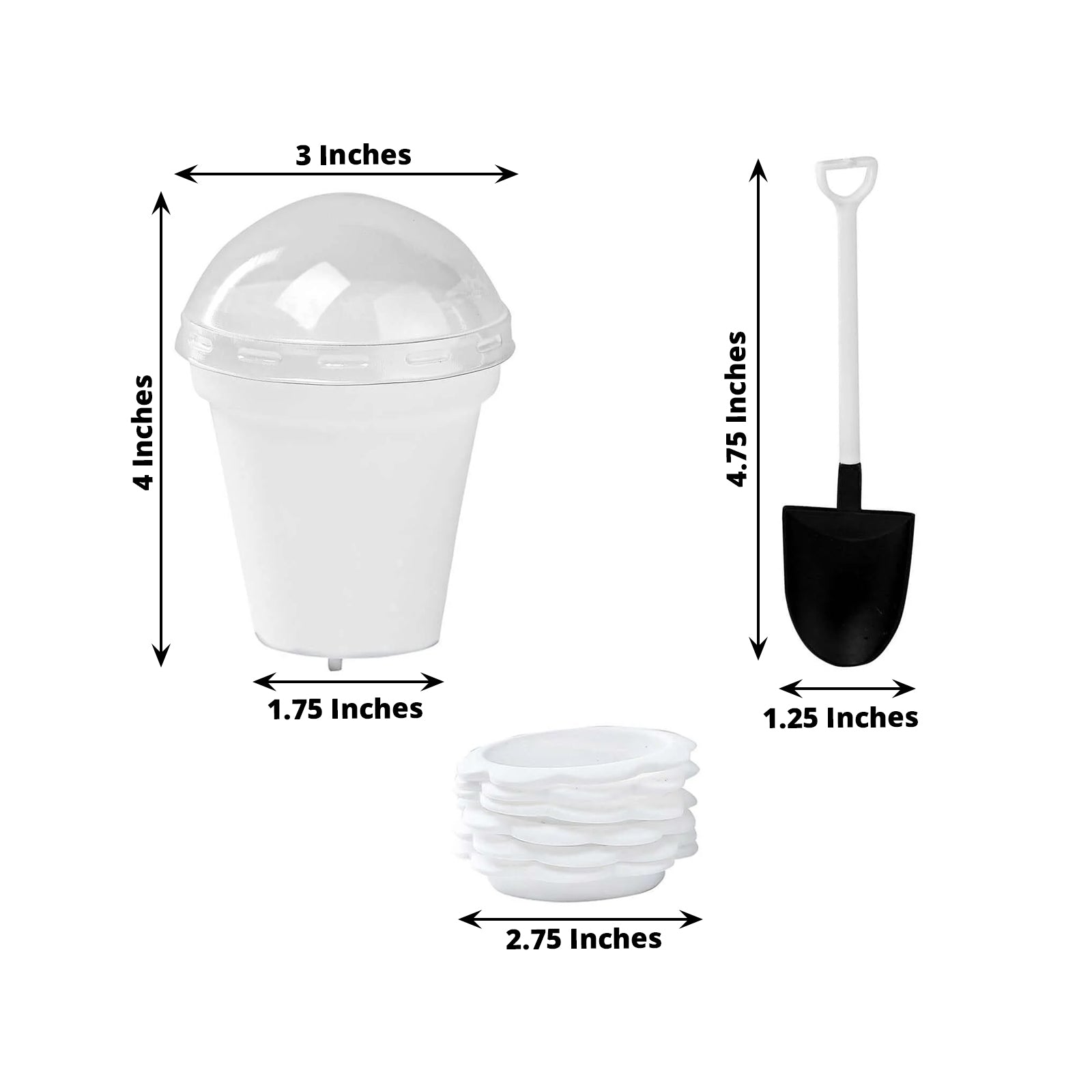 12-Piece White Plastic Dessert Cups with Succulent Planter Design, Lids and Shovels