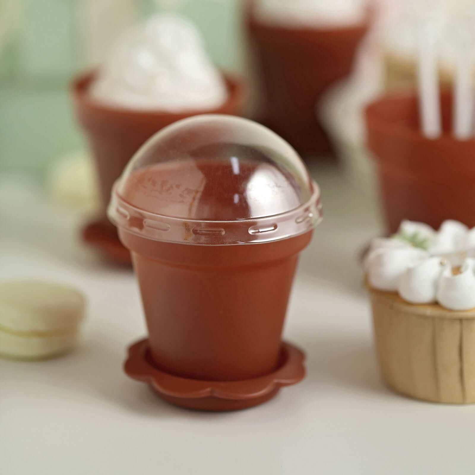 12-Pack Plastic Dessert Cups with Lids and Shovels in Terracotta (Rust) Succulent Planter Design