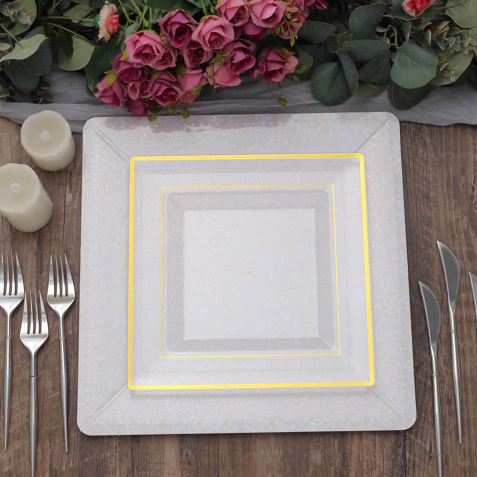Hot Deal! 10-Pack Disposable Iridescent Square Charger Plates with Leather-like Texture, 13 Inches, 1100GSM Durable Paper