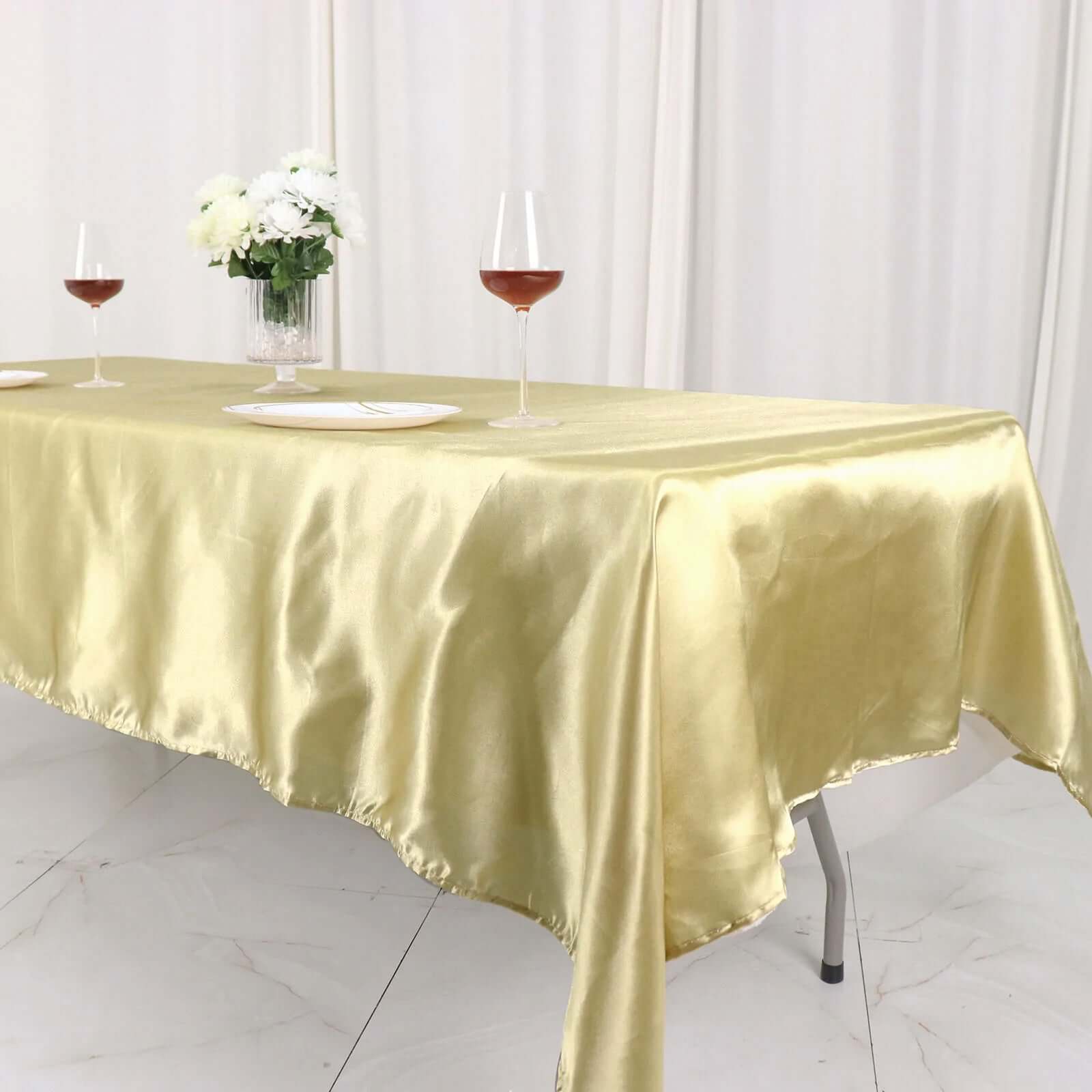 Champagne Satin Rectangular 60x102 Tablecloth - Lustrous & Stain-Resistant
