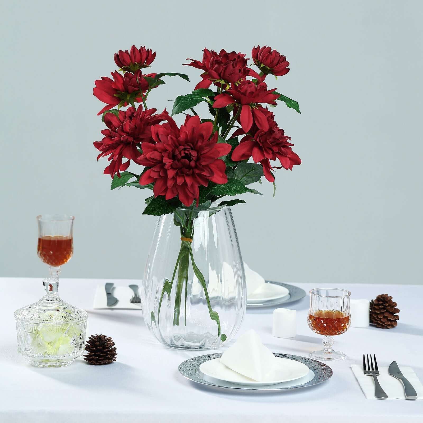 30-Inch Tall Burgundy Artificial Silk Dahlia Flower Stems - Perfect for Stunning Floral Decor
