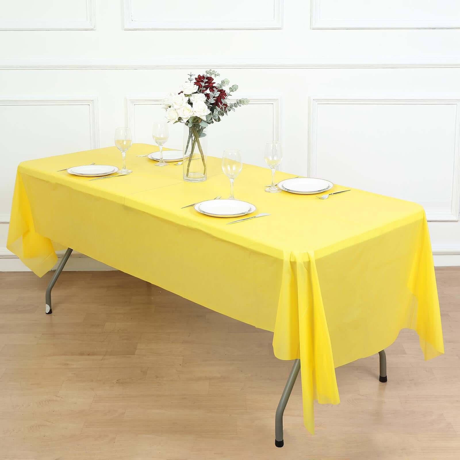 5-Pack Yellow Rectangle PVC Disposable Plastic Table Covers - Ideal for Gatherings