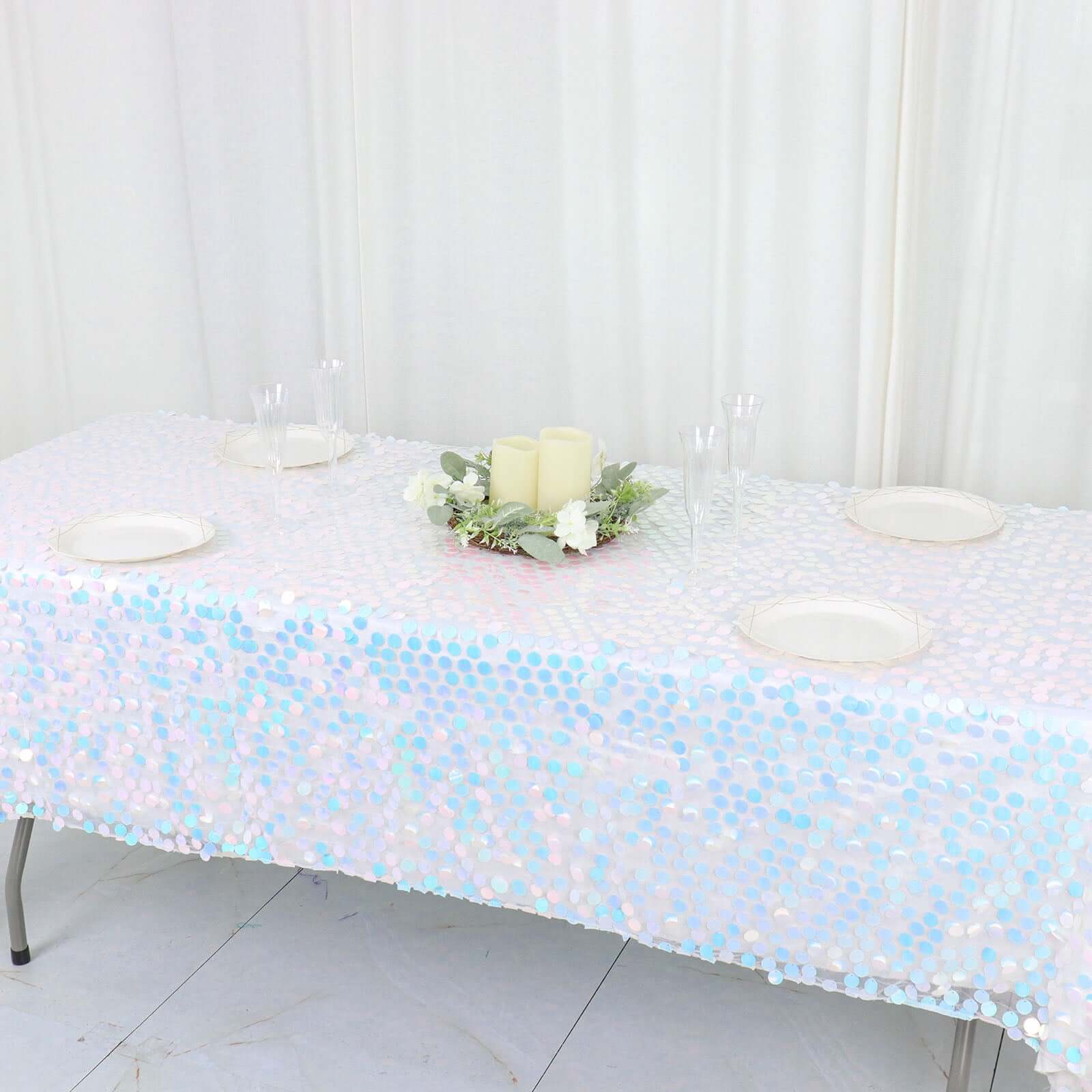 Big Payette Modern Gathering Design - Iridescent Blue Sequin Rectangle Tablecloth 60x102