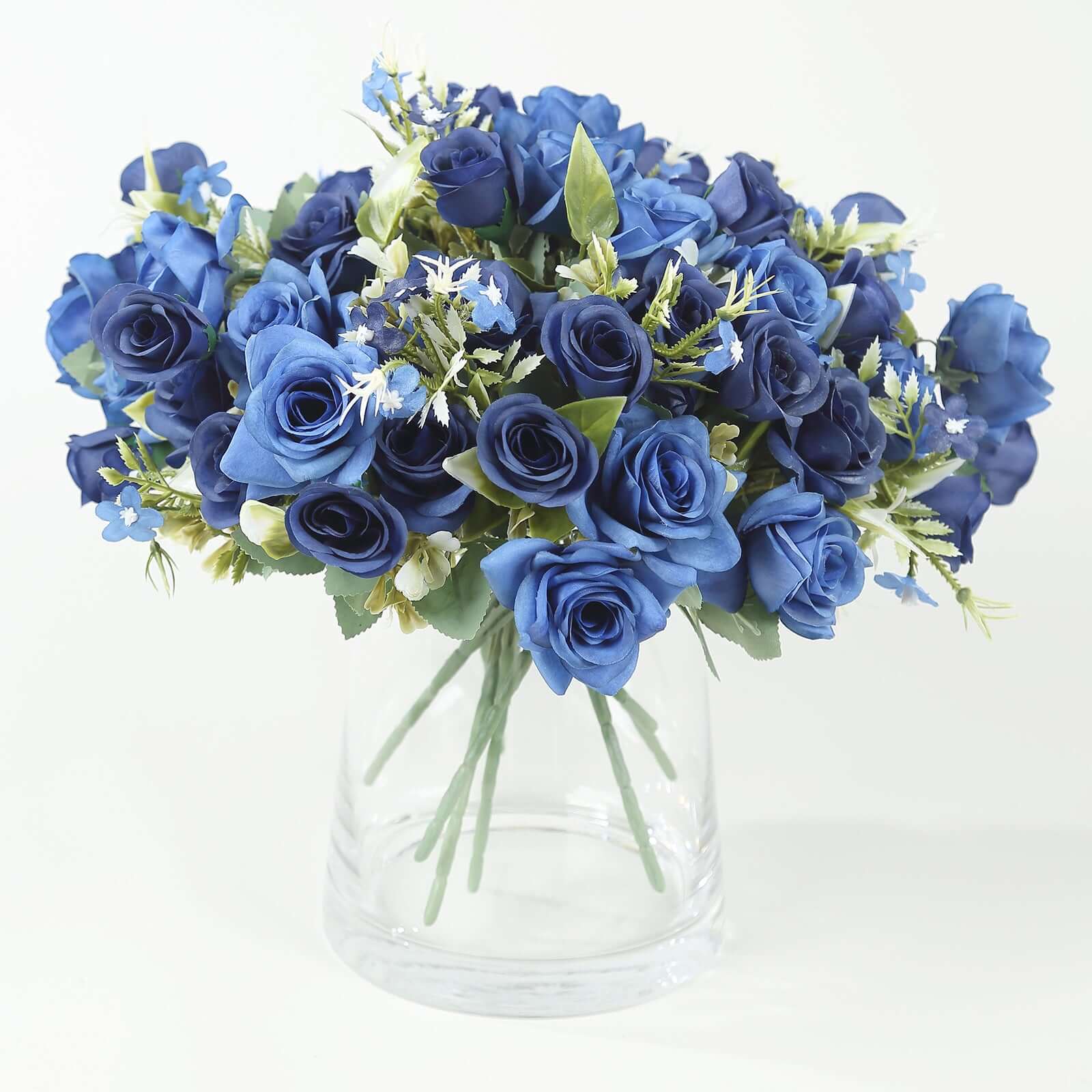 12-Inch Navy Blue Real Touch Artificial Silk Rose Flower Bouquet with 4 Bushes