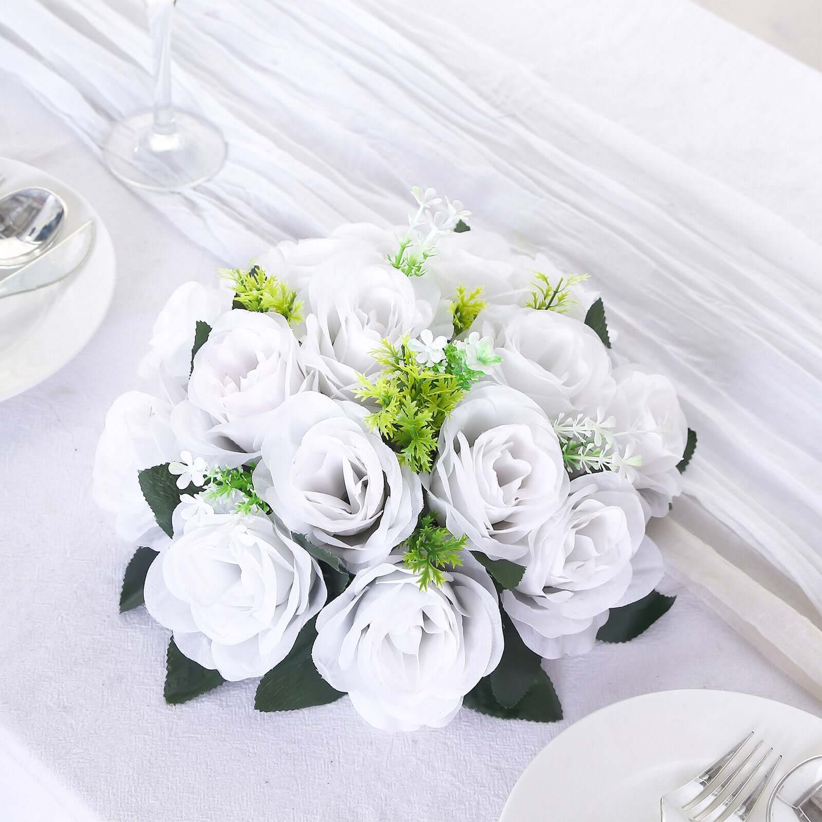 Special Offer: 2 Pack of Artificial White Silk 15-Head Rose Flower Balls for Centerpiece Decor
