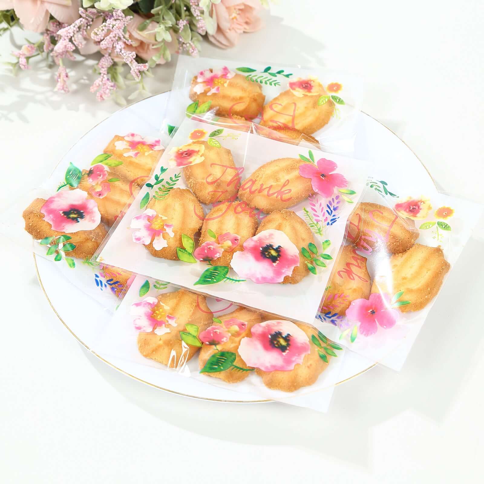 100-Pack White/Clear PVC Decorative Self-Adhesive Cookie Candy Bags - Ideal for Weddings, Birthdays & Parties