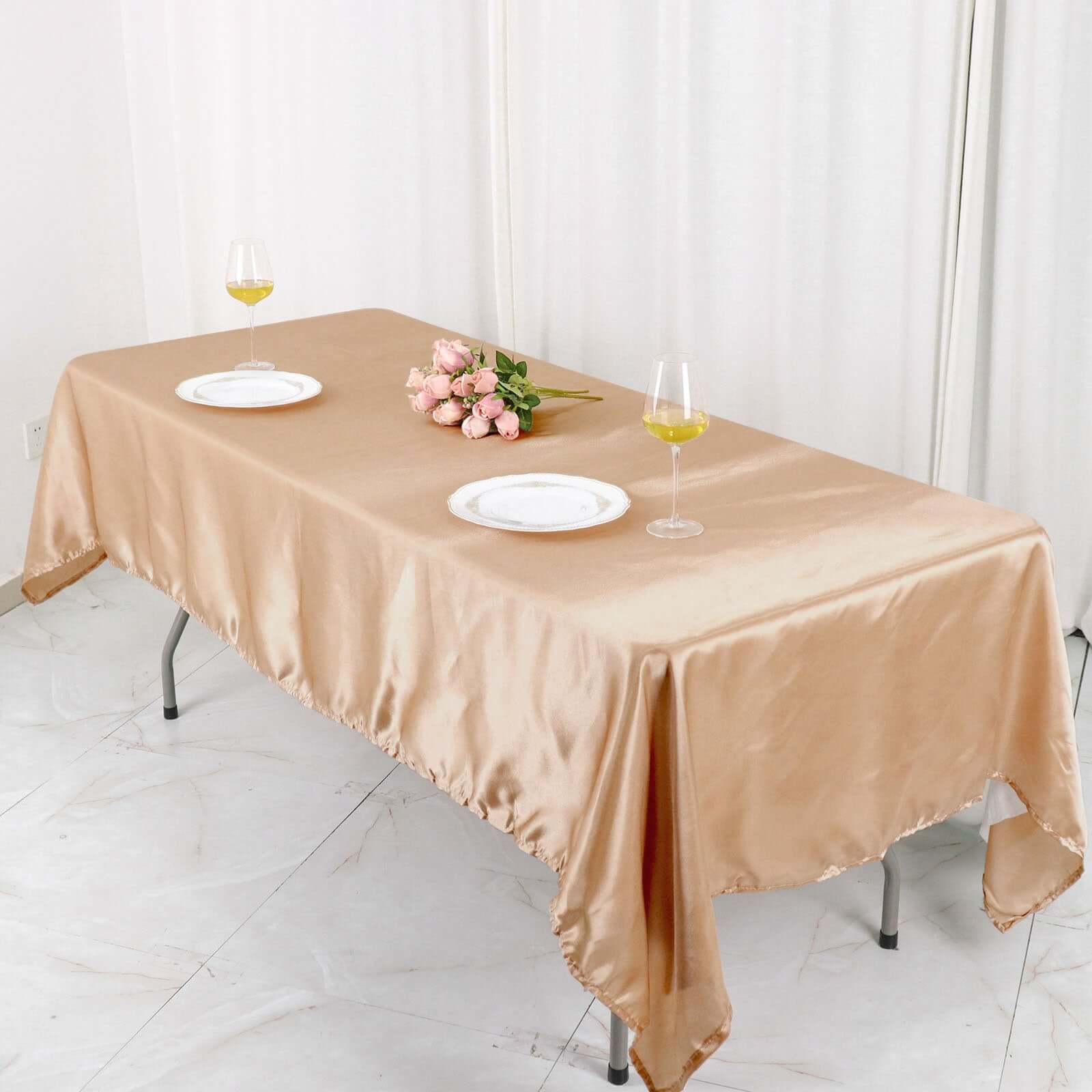 Gorgeous Nude Satin 60x102 Rectangular Tablecloth - Smooth & Lustrous