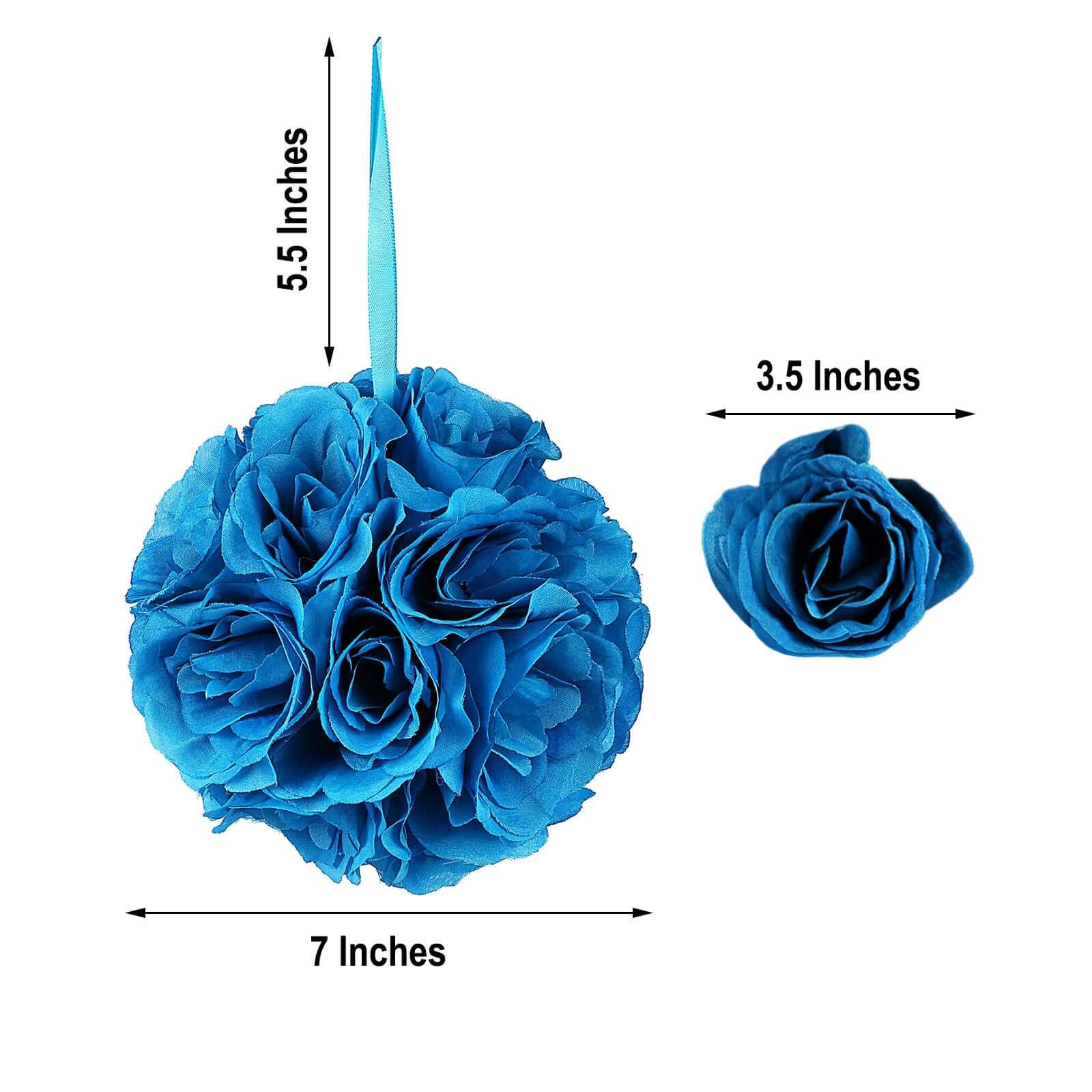 2-Pack 7-Inch Turquoise Artificial Silk Rose Kissing Balls, Ideal Faux Flower Decor