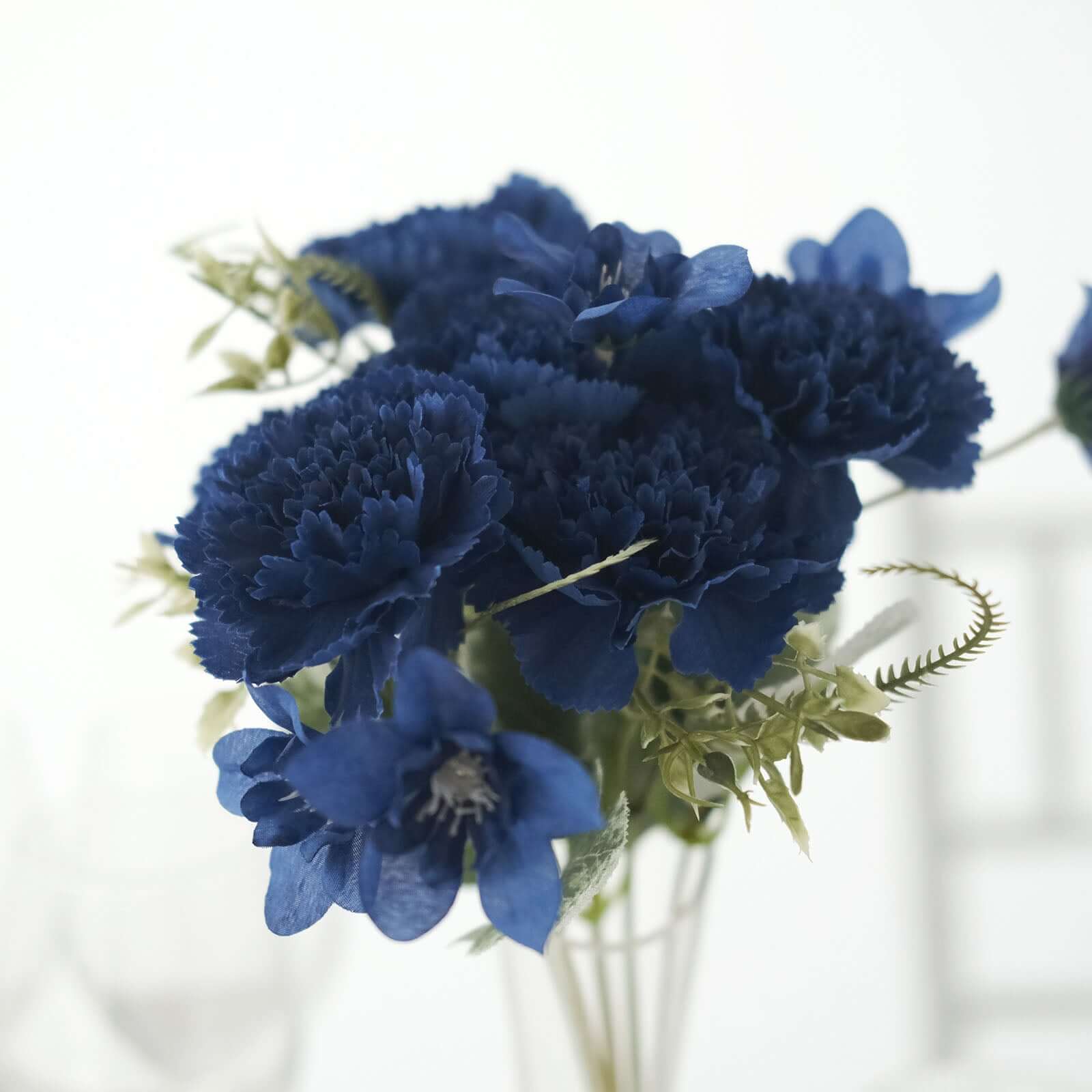 Set of 3 Navy Blue Artificial Silk Carnation Flower Arrangements, 14 Inches Tall