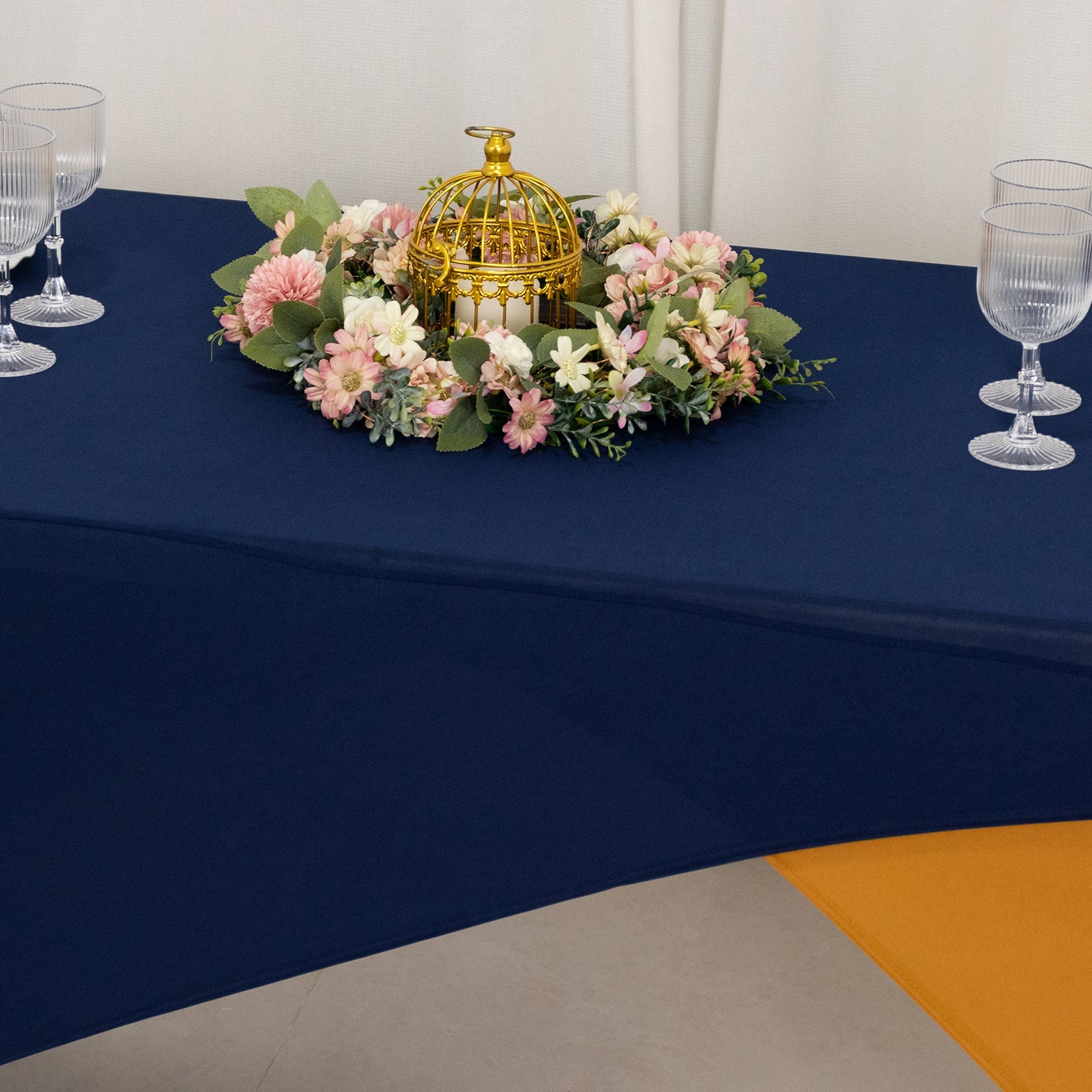 Navy Blue/Gold Stretch Spandex Two-Piece Fitted 72x30 Rectangle Table Cover
