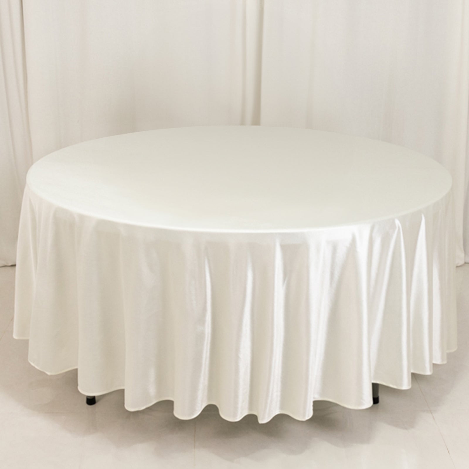Hot Deal! Premium 108' Round Scuba Tablecloth in Shimmering Pearl White - Wrinkle & Stain Resistant