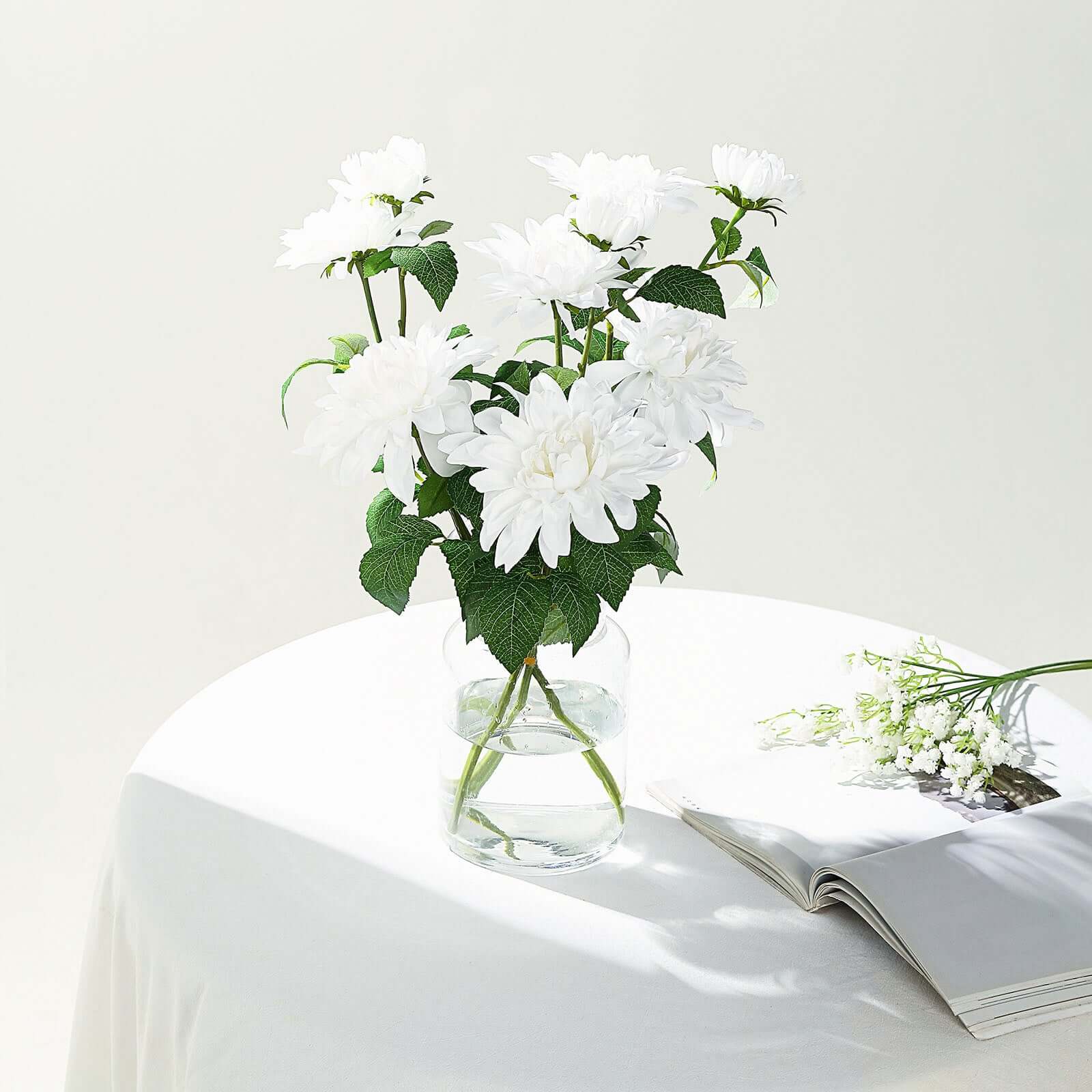30-Inch Tall White Silk Faux Dahlia Flower Stems for Stunning Arrangements