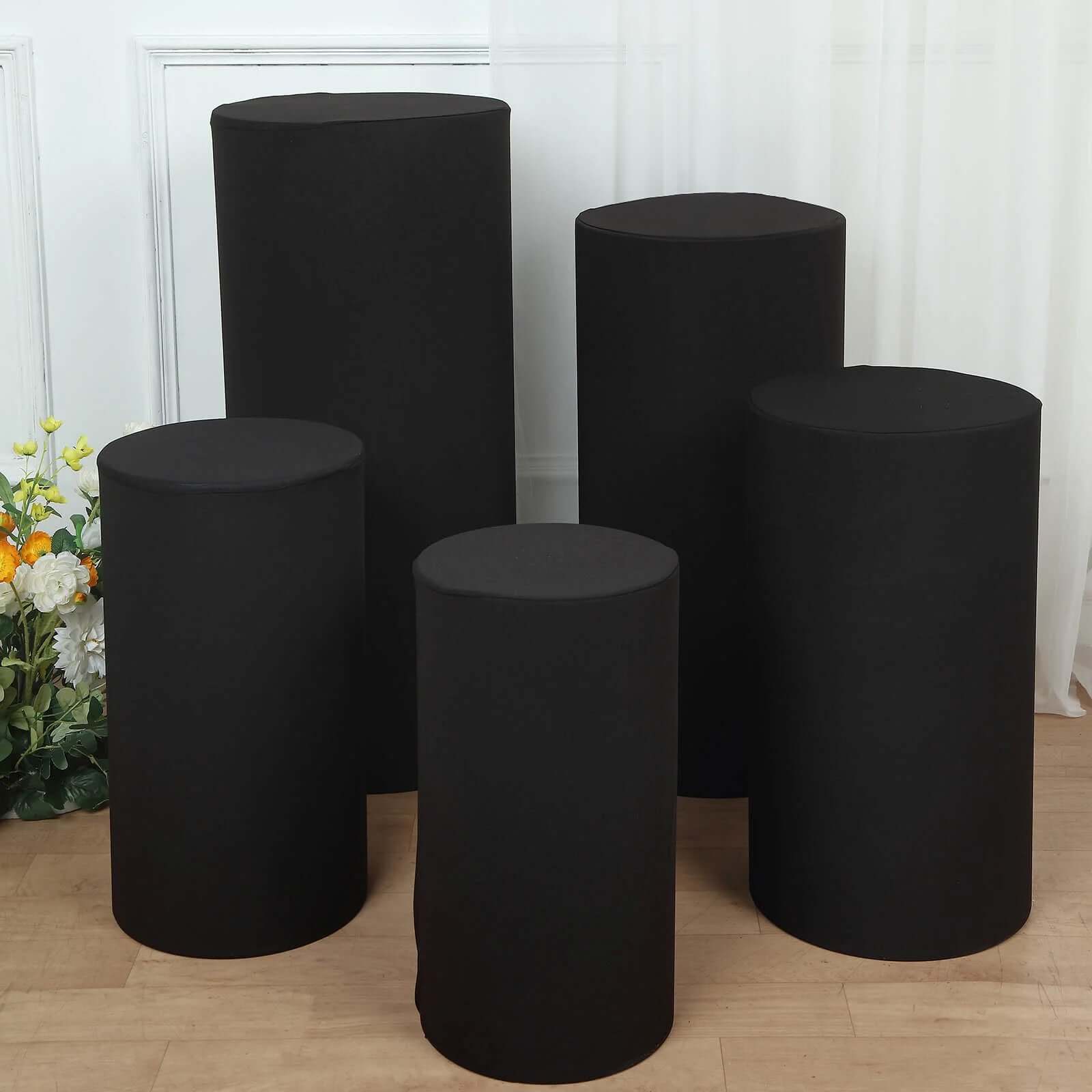 Stretchable 160 GSM Black Spandex Set of 5 Cylinder Pedestal Stand Covers