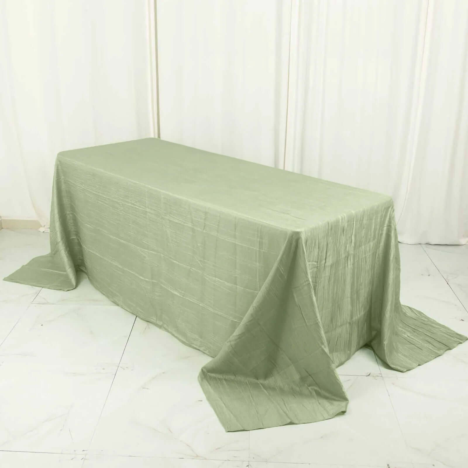 Discount! Sage Green Seamless Accordion Crinkle Taffeta Rectangle Tablecloth 90x132