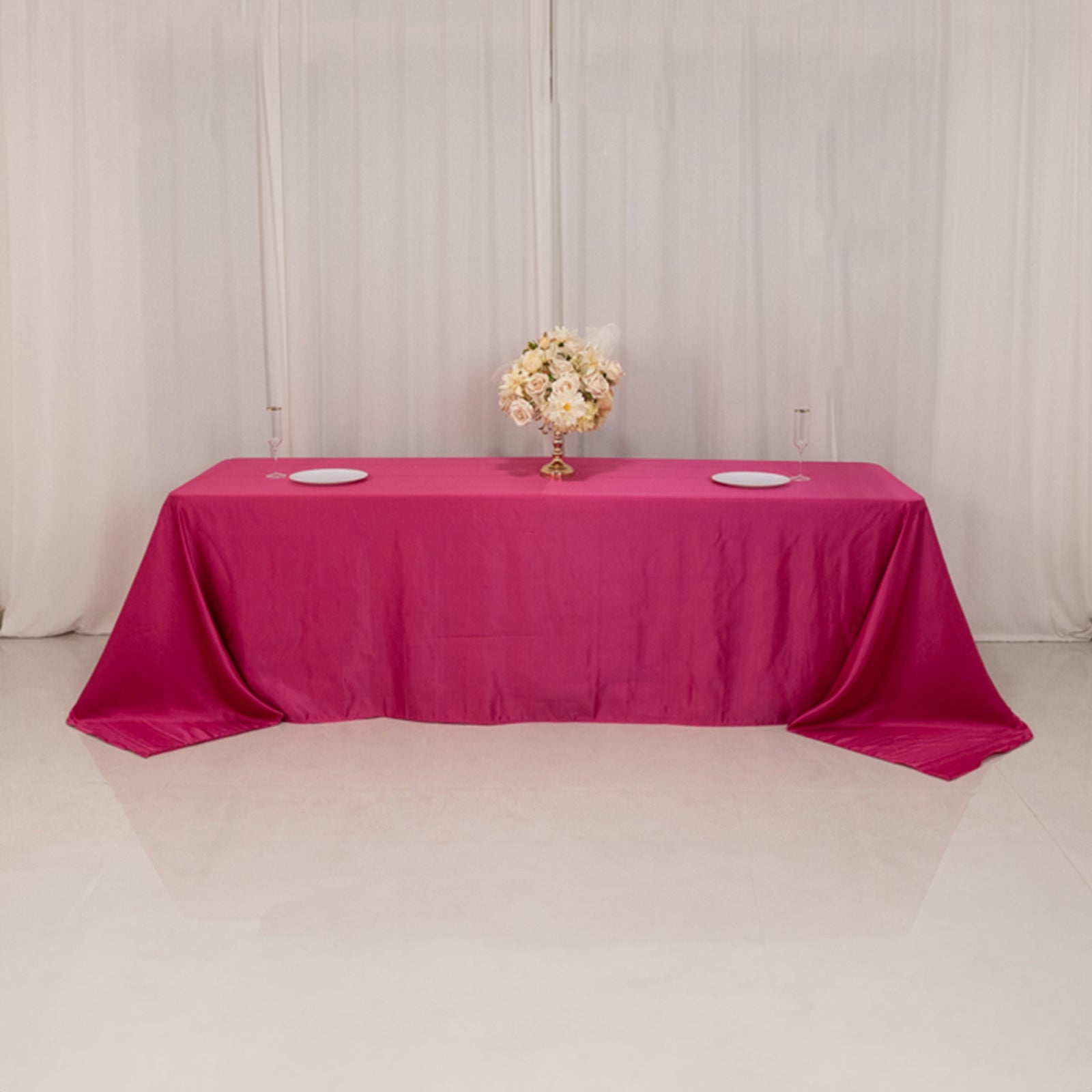 Fuchsia Lamour Satin Rectangle Tablecloth 90x156 - Soft, Seamless & Luxurious