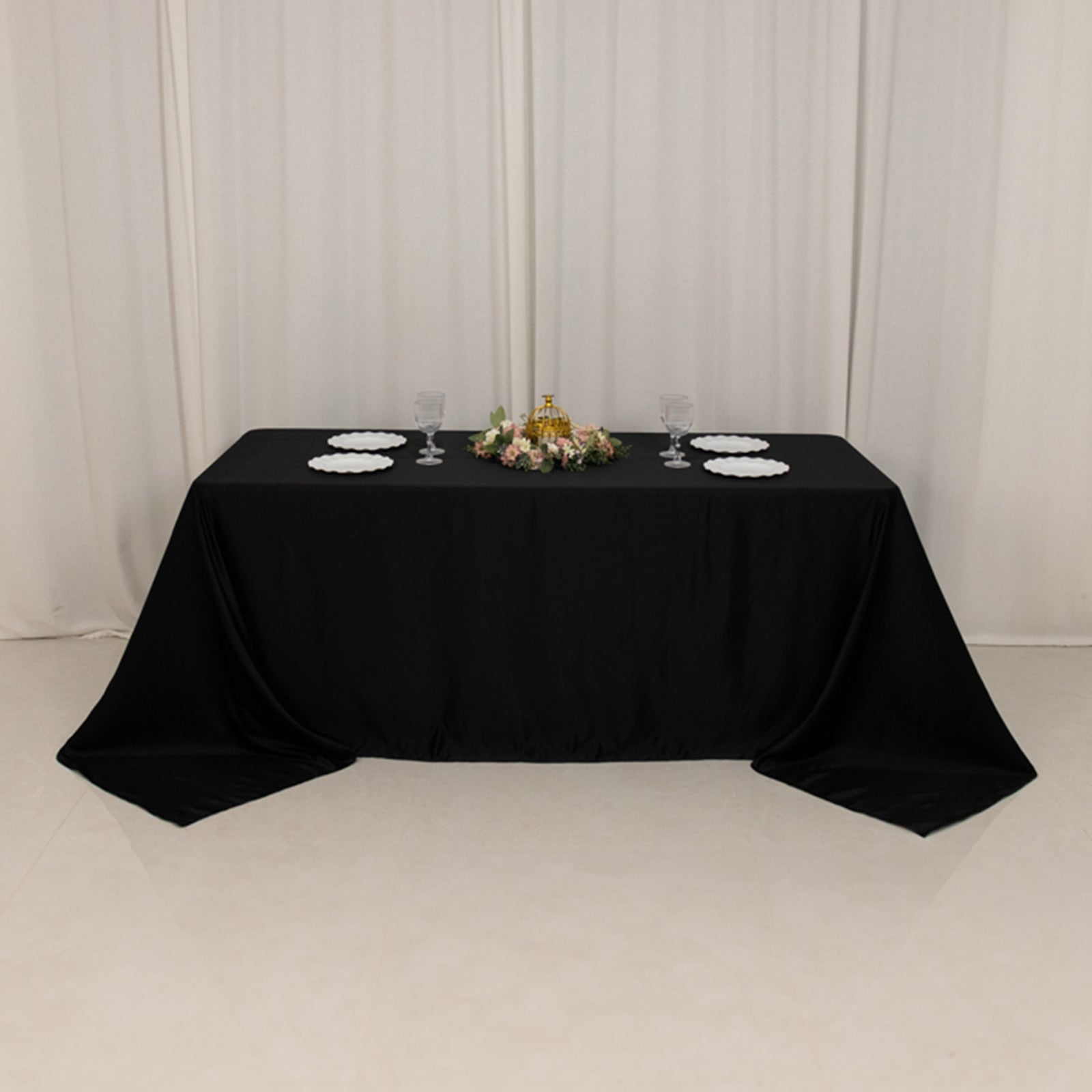 Premium Black Lamour Satin Rectangle Tablecloth 90x132 - Ideal for Weddings & Parties