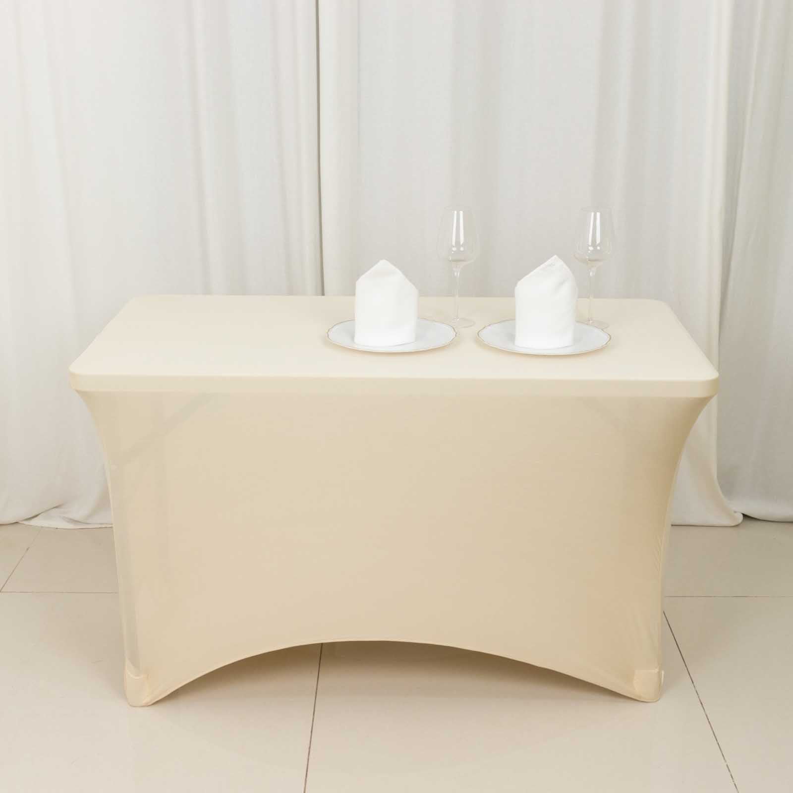 Beige Stretch Spandex Tablecloth - Durable, Form-Fitting for 4ft Tables