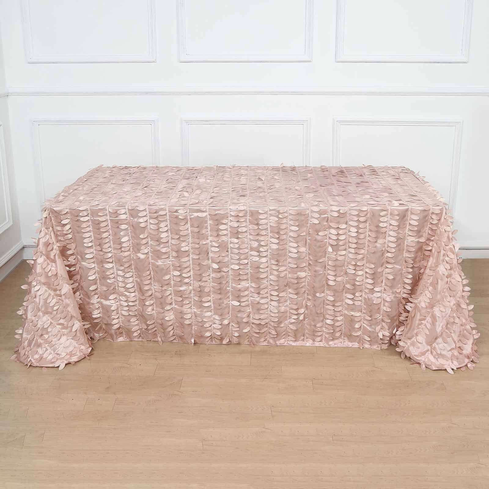 Dusty Rose Taffeta Rectangle Tablecloth 90x132 with 3D Seamless Leaf Petal Design