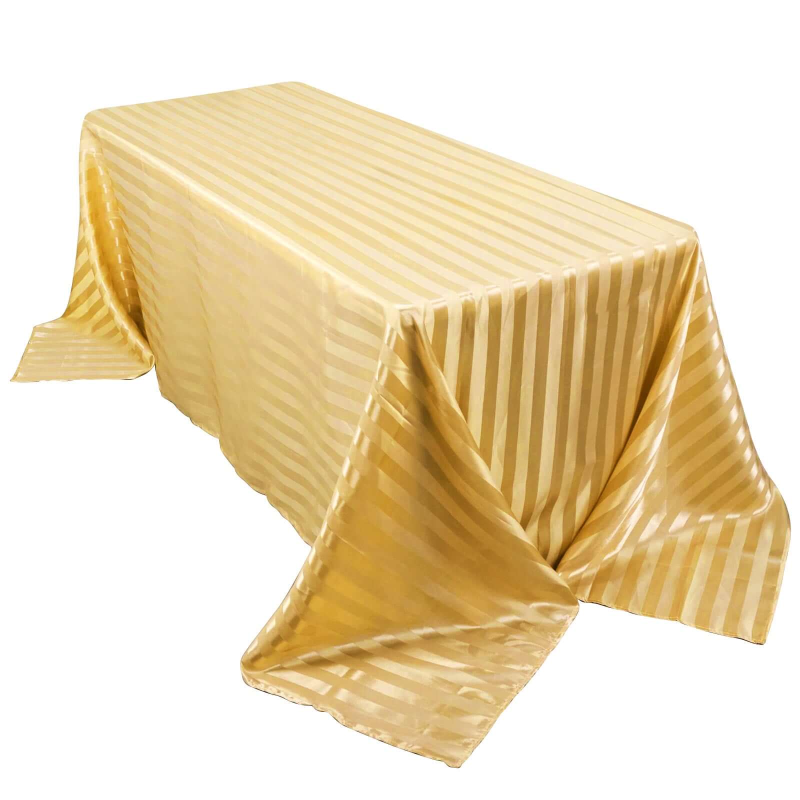 Champagne Satin Rectangular Tablecloth with Glossy Stripes, 90x132