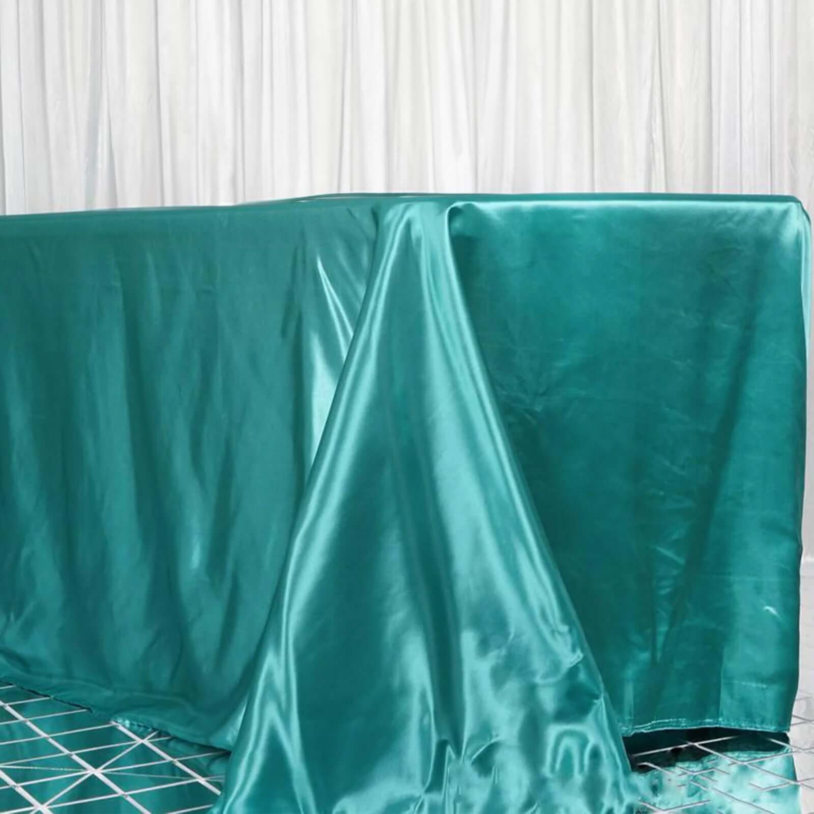 Exclusive Turquoise Satin Seamless Rectangular 90x156 Tablecloth for Special Events