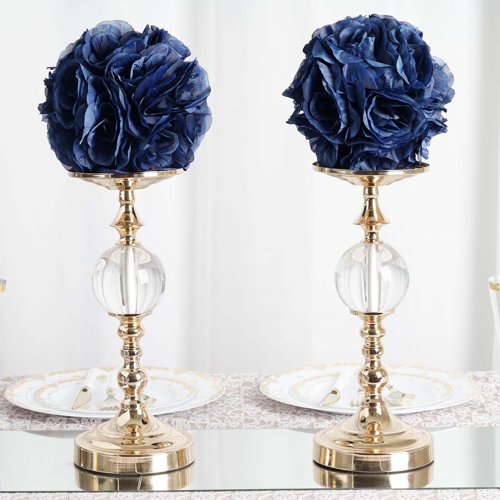 Hot Deal! 2-Pack 7" Navy Blue Artificial Silk Rose Kissing Flower Balls