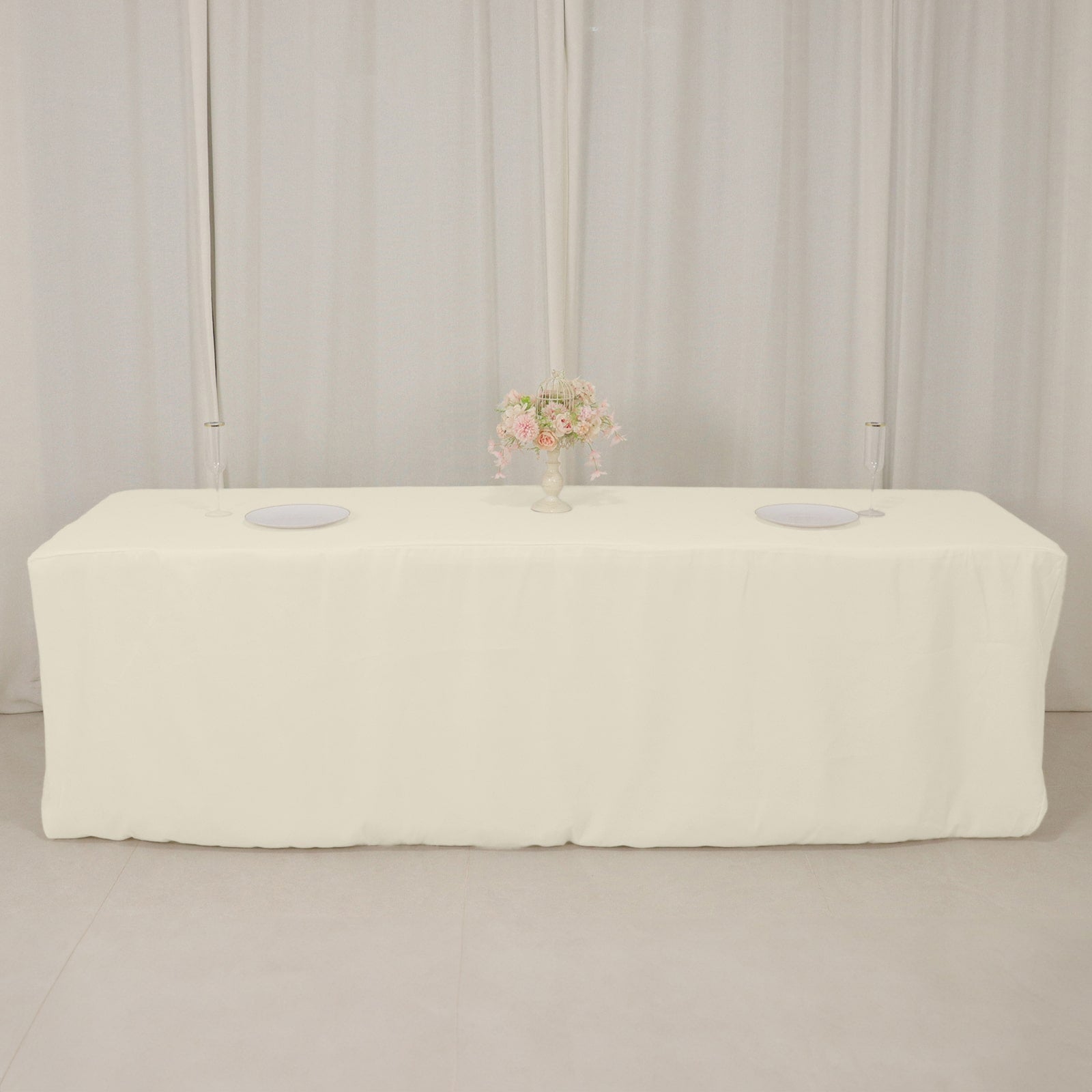 Ivory 8ft Premium Polyester Rectangle Tablecloth - 220GSM, Durable & Fitted