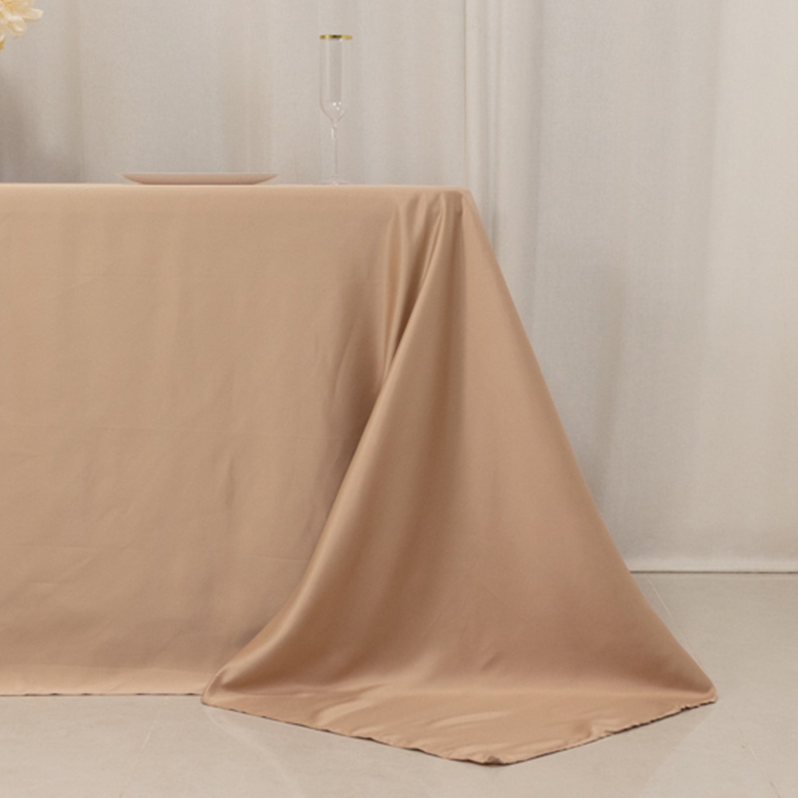 Exclusive Lamour Satin Nude Rectangle Tablecloth - Soft, Silk - like, 90x132