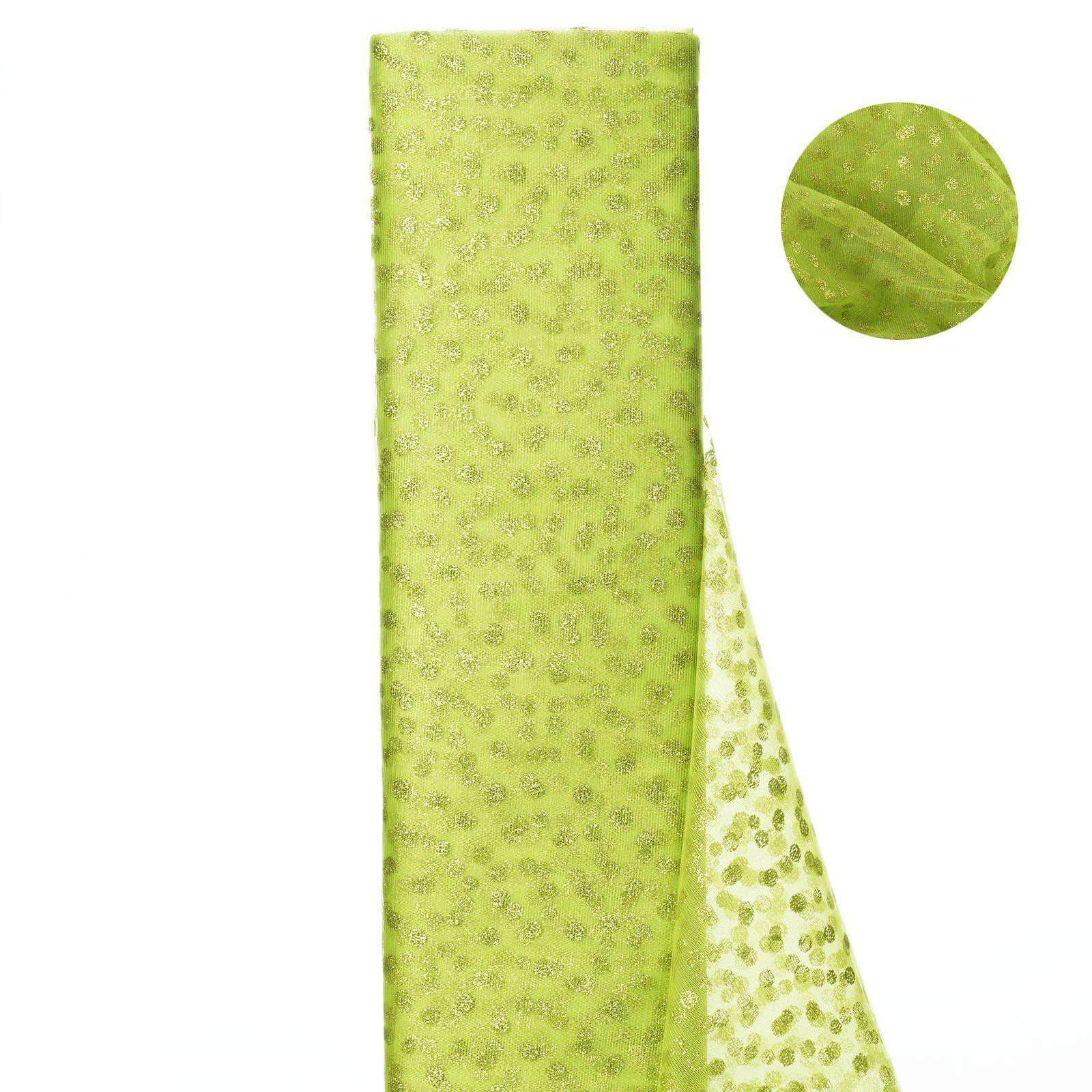 Hot! Apple Green Glitter Polka Dot 54'x15 Yards Tulle Fabric Bolt