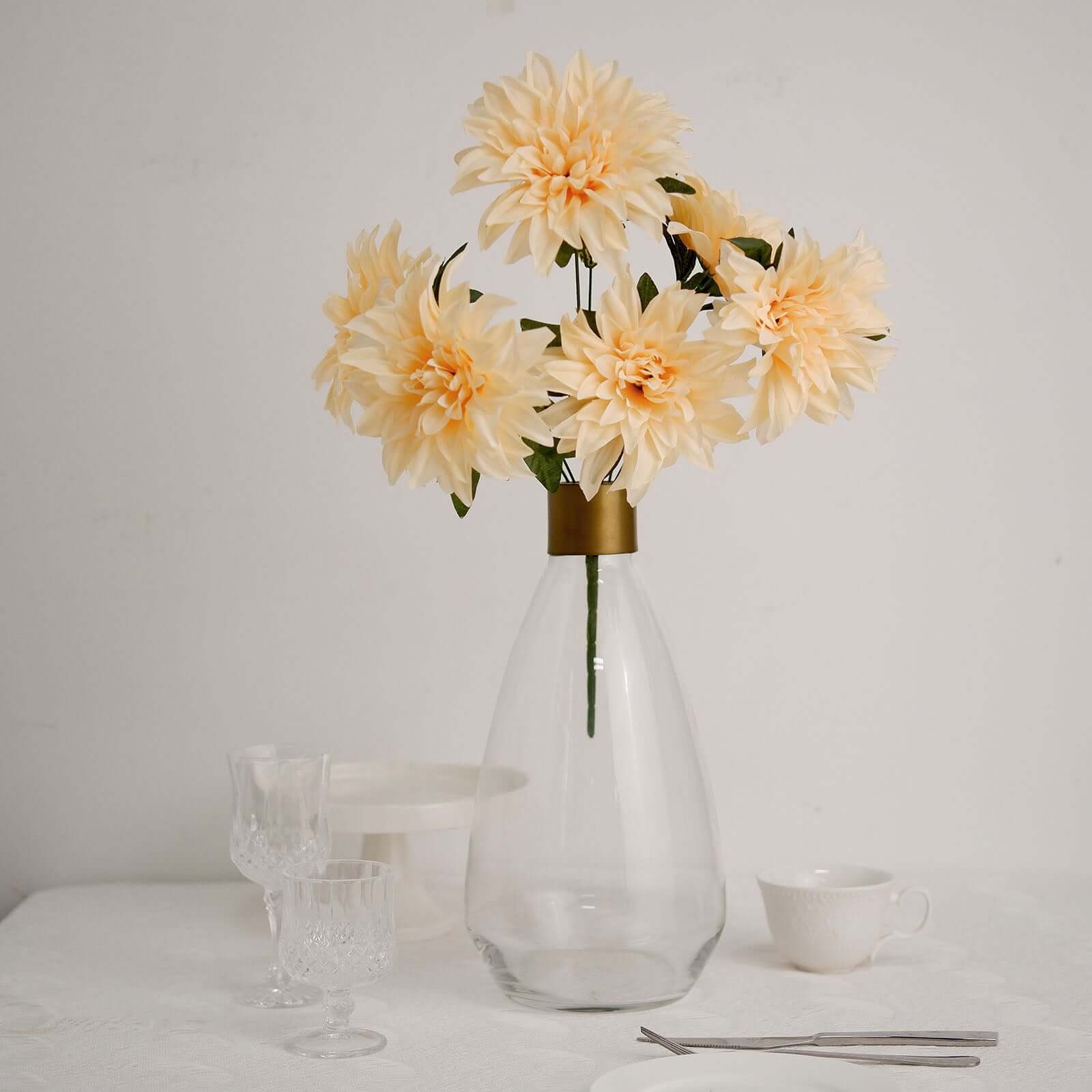 2 Cream Large Head Artificial Dahlia Bouquets - Silk Bridal Flower Decor Sale