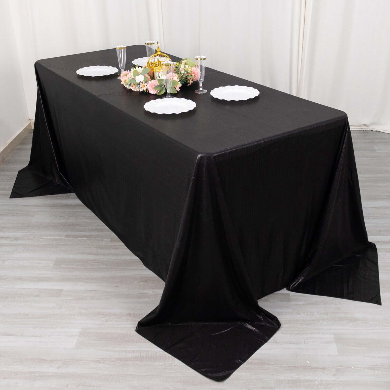 Exclusive Shimmering Black Sequin Dots Polyester 90x132 Rectangle Wrinkle-Free Tablecloth