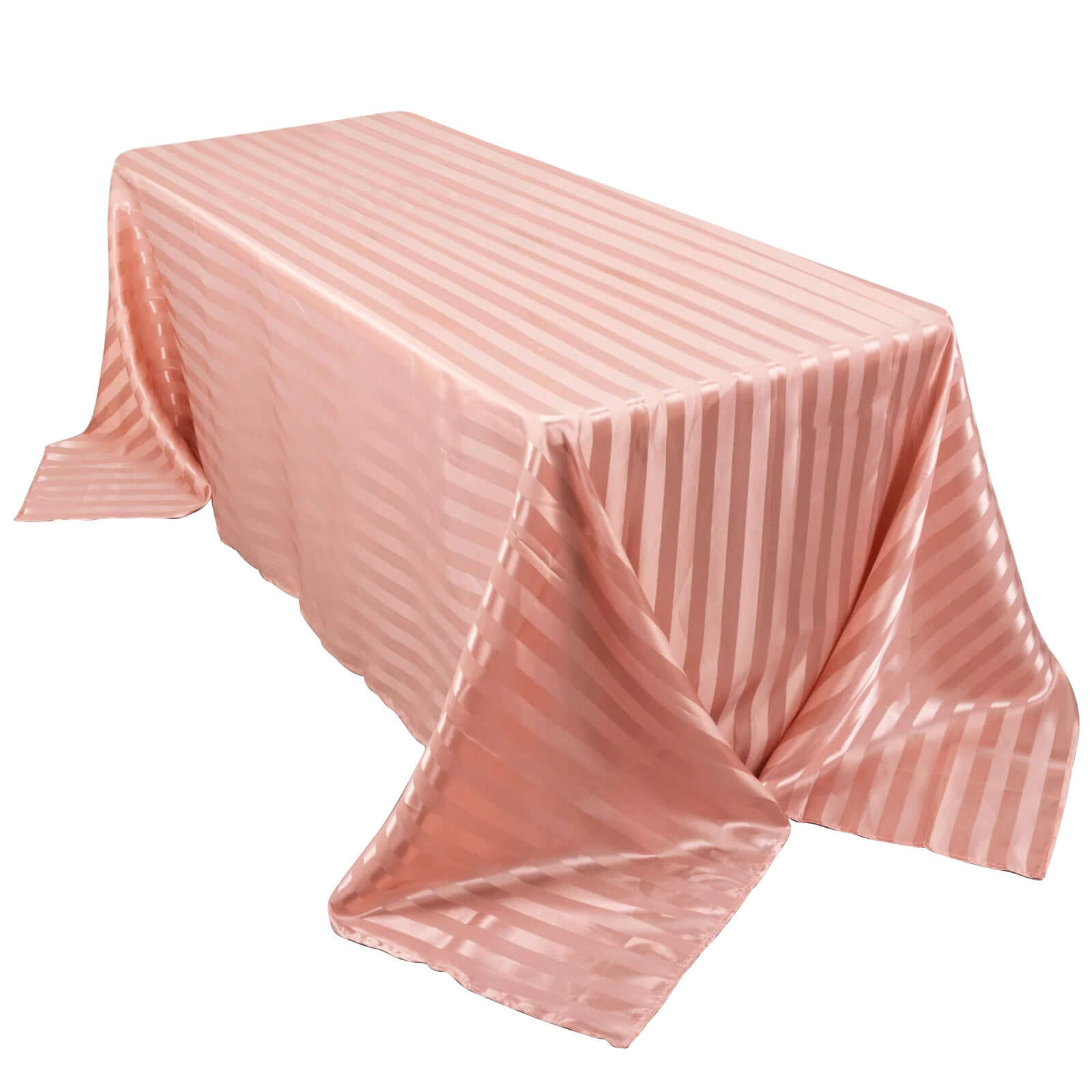 Hot Deal! Dusty Rose Satin Rectangular Tablecloth with Glossy Stripes, 90x132 inches