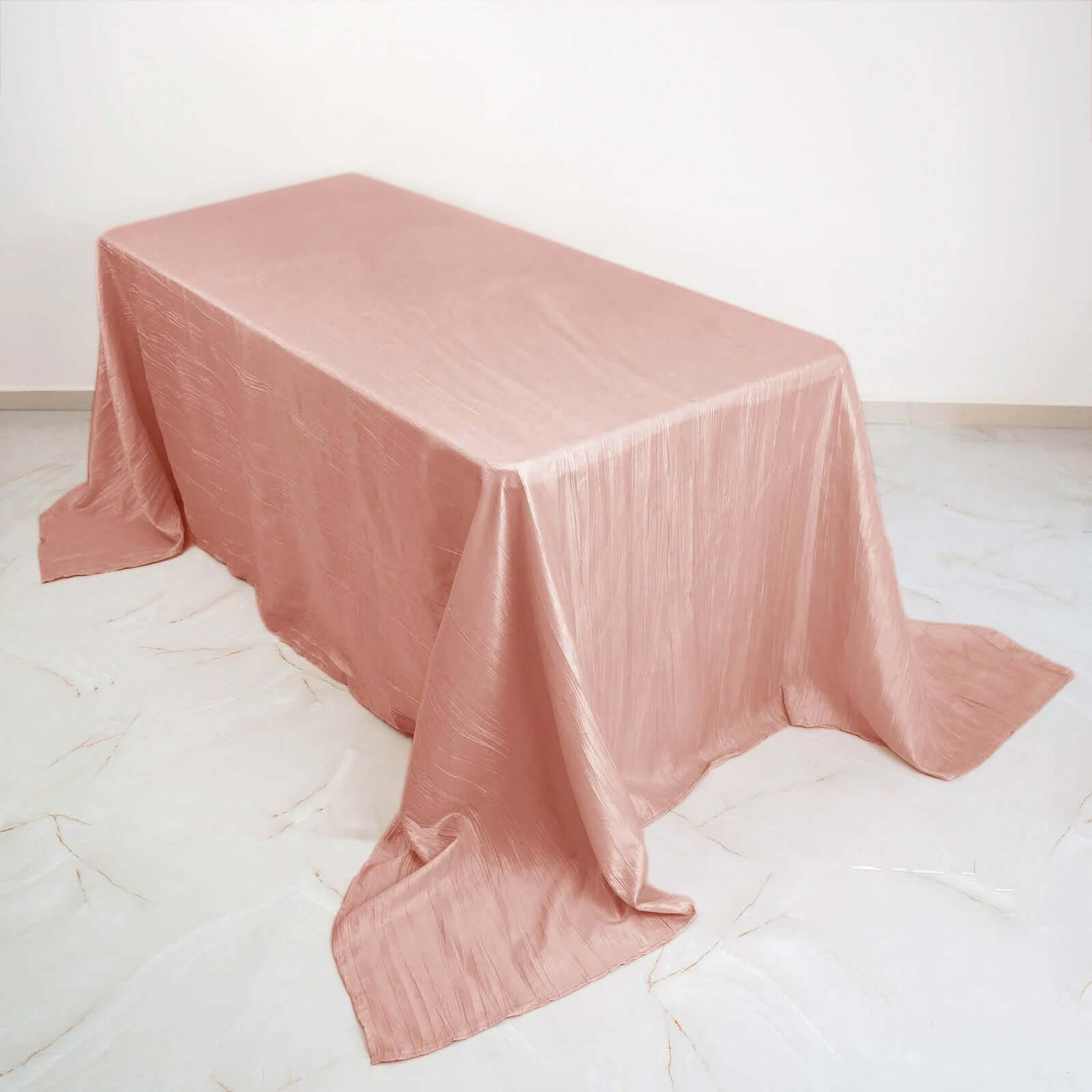 Seamless Accordion Crinkle Dusty Rose Taffeta Rectangle Tablecloth 90x132