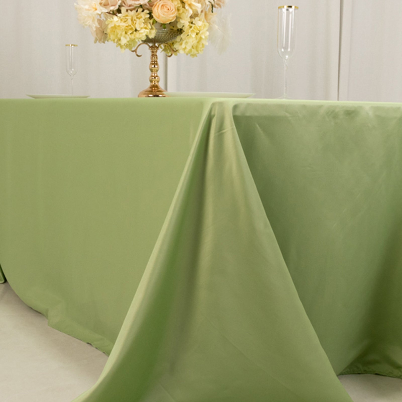 Exclusive Sage Green Lamour Satin Rectangle Tablecloth - Soft, Silk-Like, 90x132