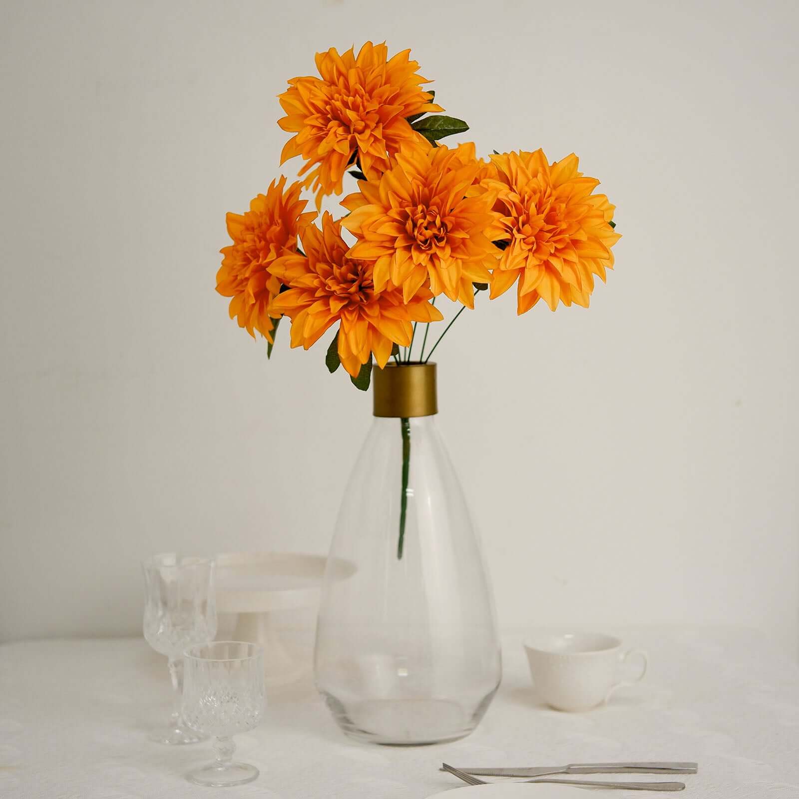 Hot Deal! 2 Bouquets of Orange Artificial Silk Dahlia Flower Spray Bushes - 20 Inches Tall