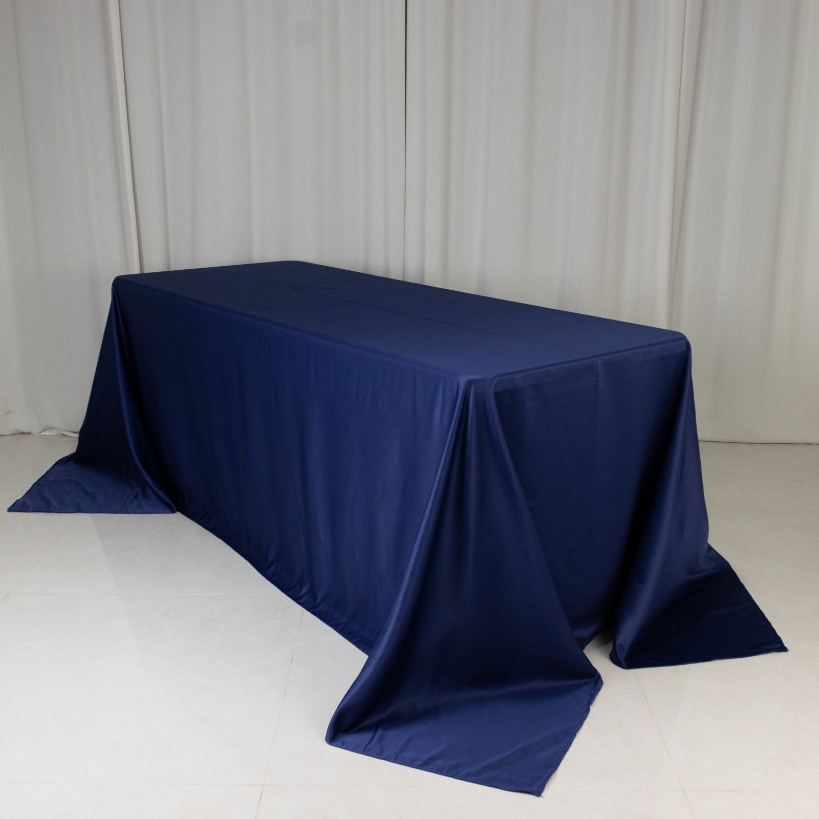 Exclusive Navy Blue Lamour Satin Rectangle Tablecloth 90x132 - Soft, Silk-Like & Durable