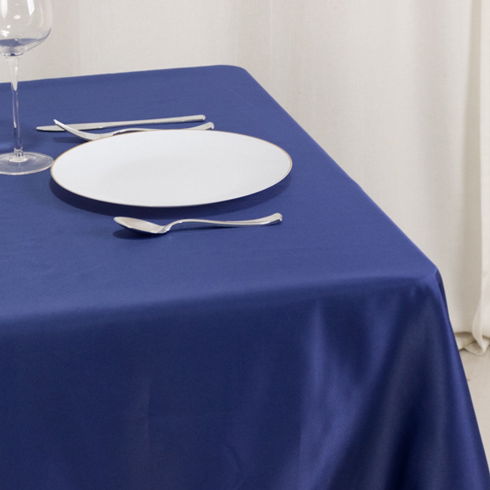 Navy Blue Lamour Satin 54x54 Square Table Overlay - Durable Silk-Like Tablecloth