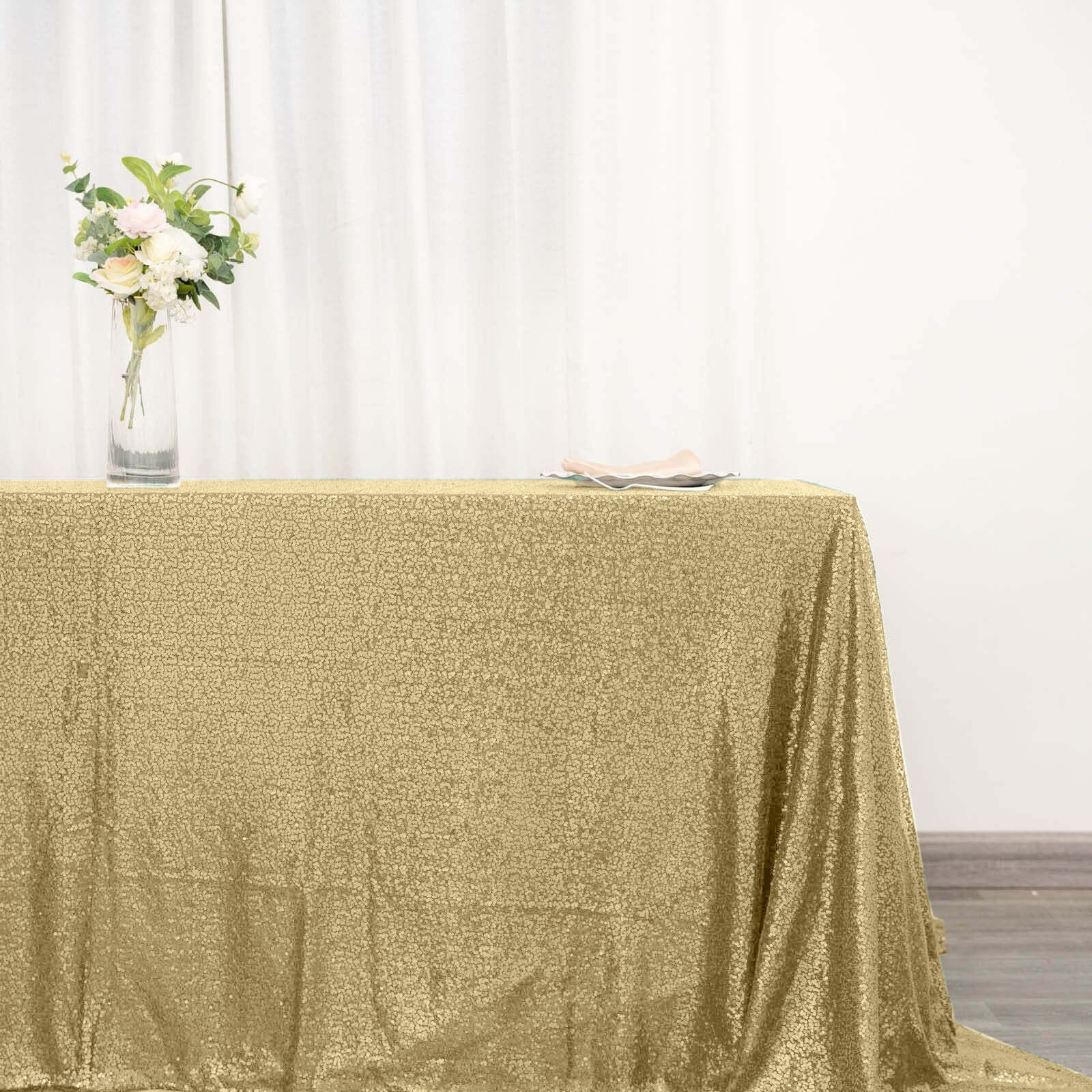 Champagne Seamless Sparkly Sequin Rectangle Tablecloth 90x132