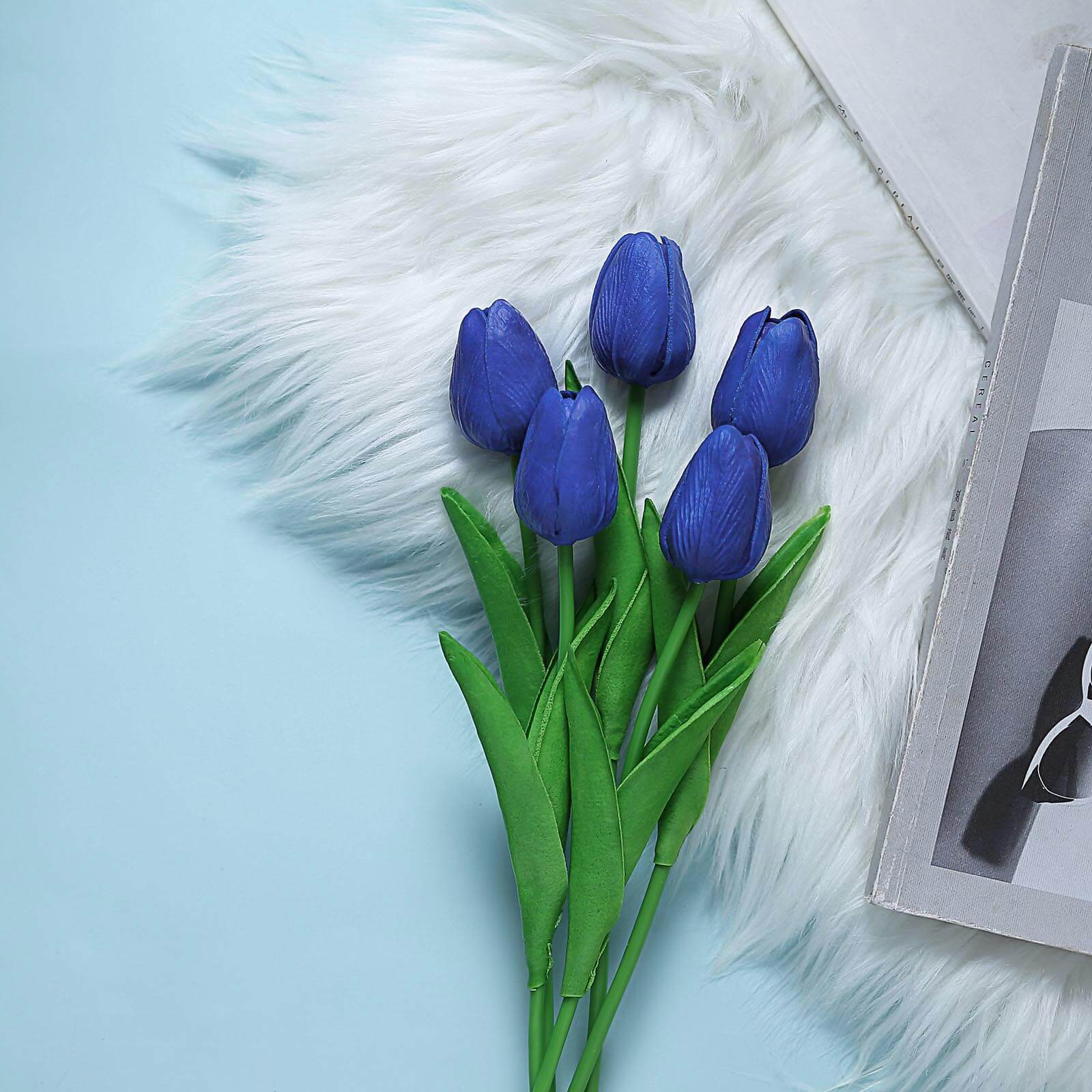 Hot! 10 Royal Blue Artificial Foam Tulip Stems, 13 Inches Tall