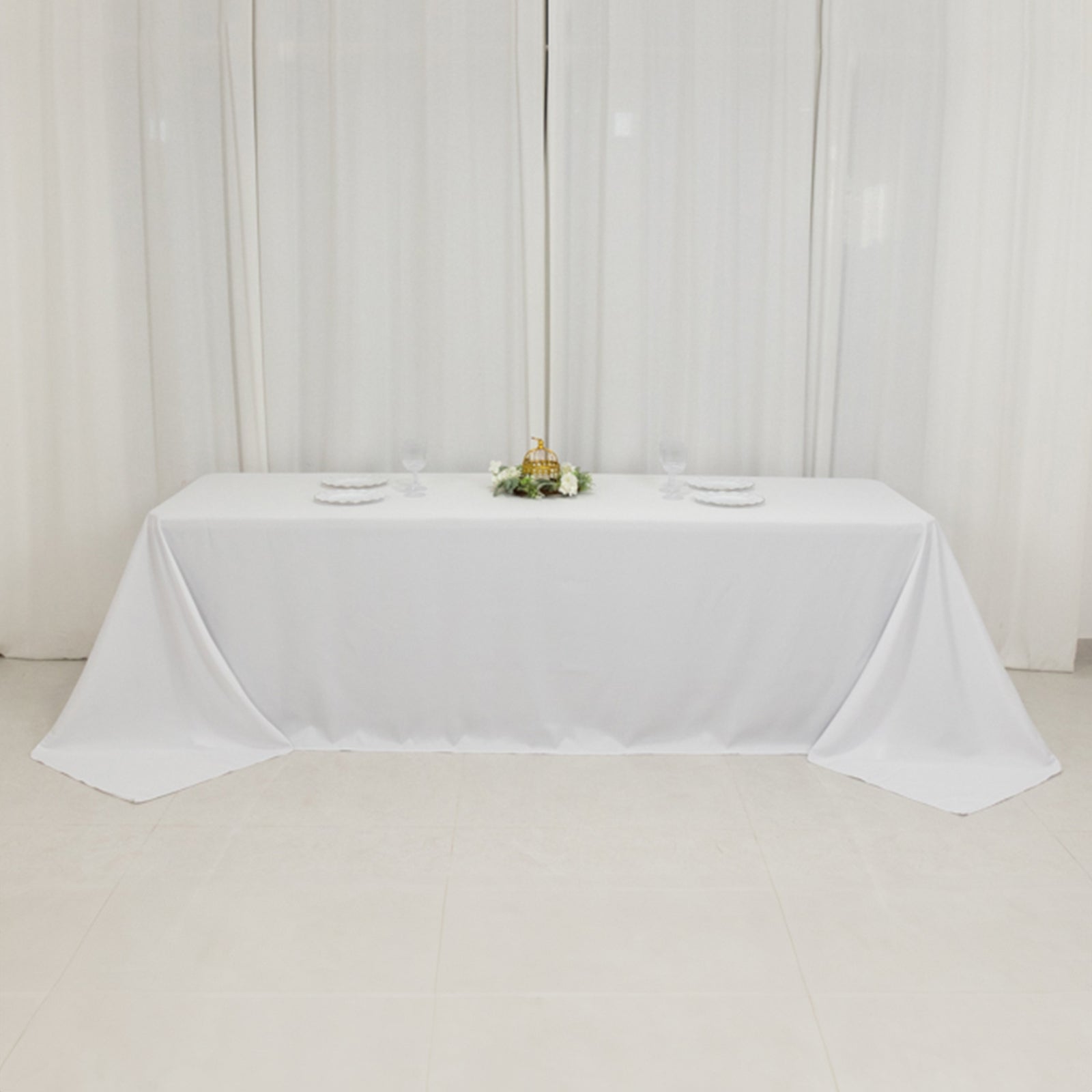 Hot! White Fire Retardant Premium Polyester 90x156 Rectangular Tablecloth for Large Gatherings
