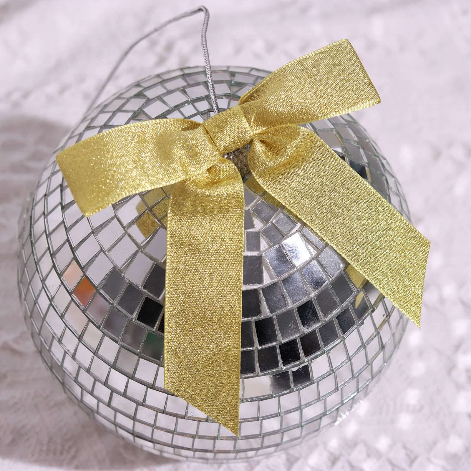 50 Pcs Gold Glitter Nylon Ribbon Bows with Twist Ties - Ideal for Gift Baskets & Party Favors