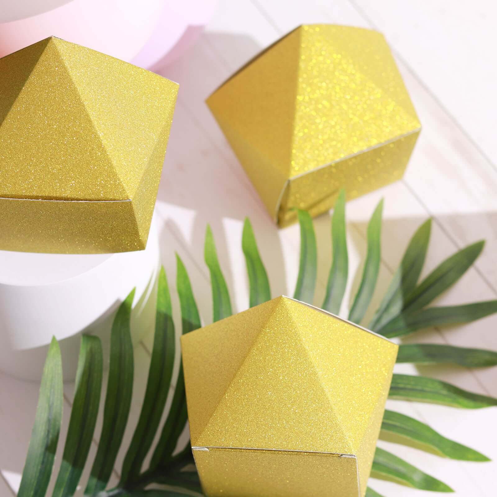 Get 25-Pack Gold Glittered 3x4 Geometric DIY Wedding Favor Gift Boxes Now