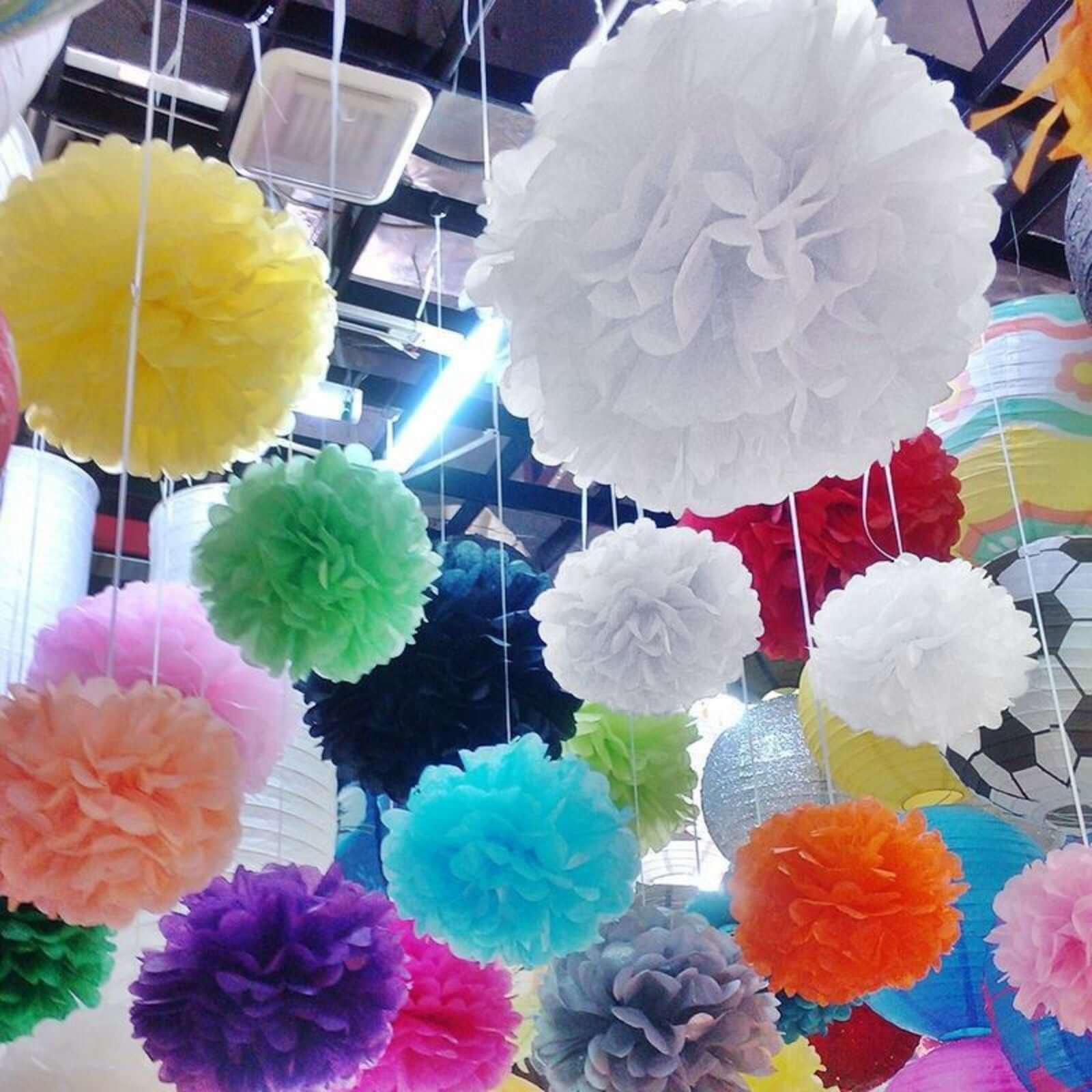 6-Pack 8-Inch White Tissue Paper Pom Pom Flower Balls - Ideal for Party Decor