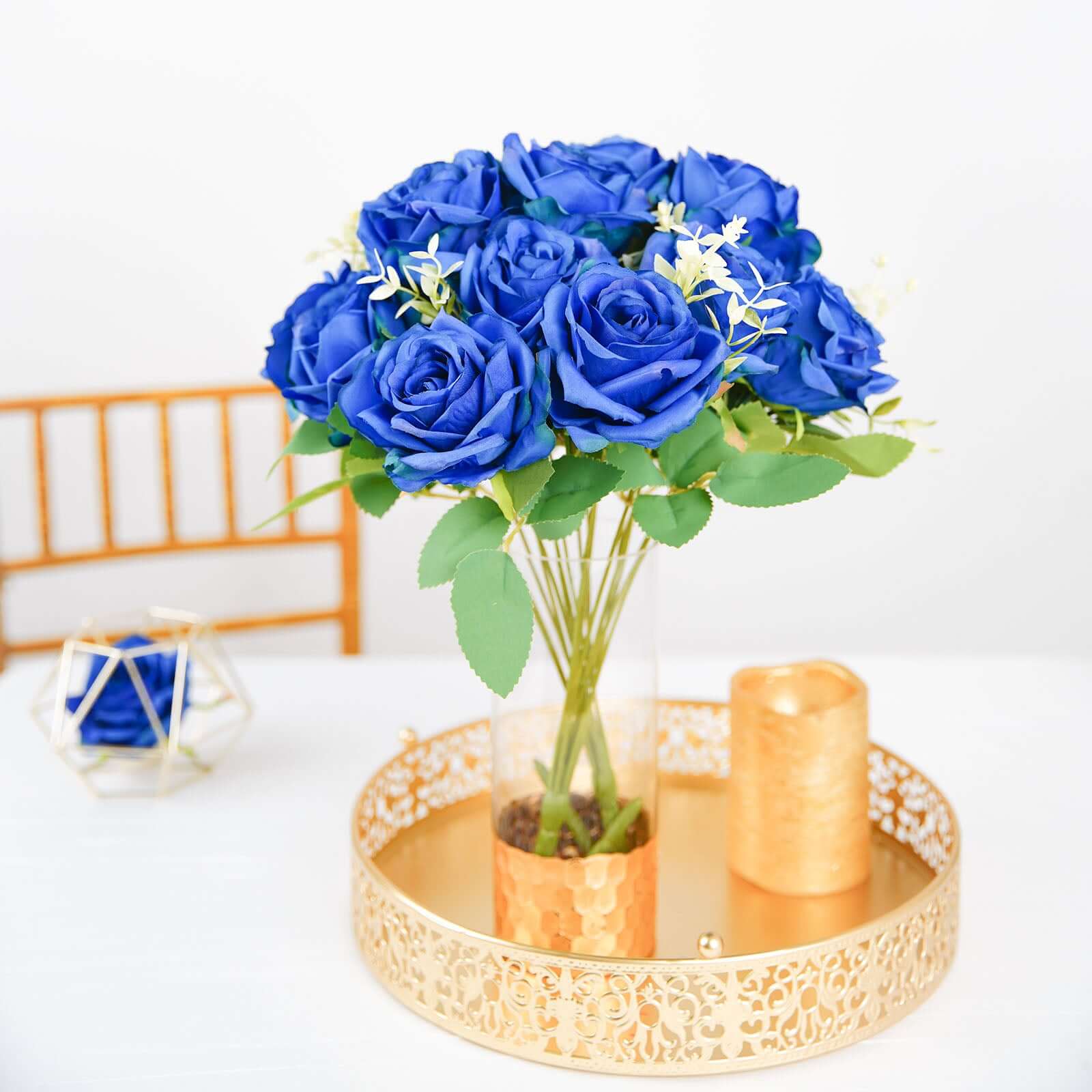 2 Bushes 18-Head Royal Blue Artificial Silk Rose Flower Bouquet, Ideal for Decor
