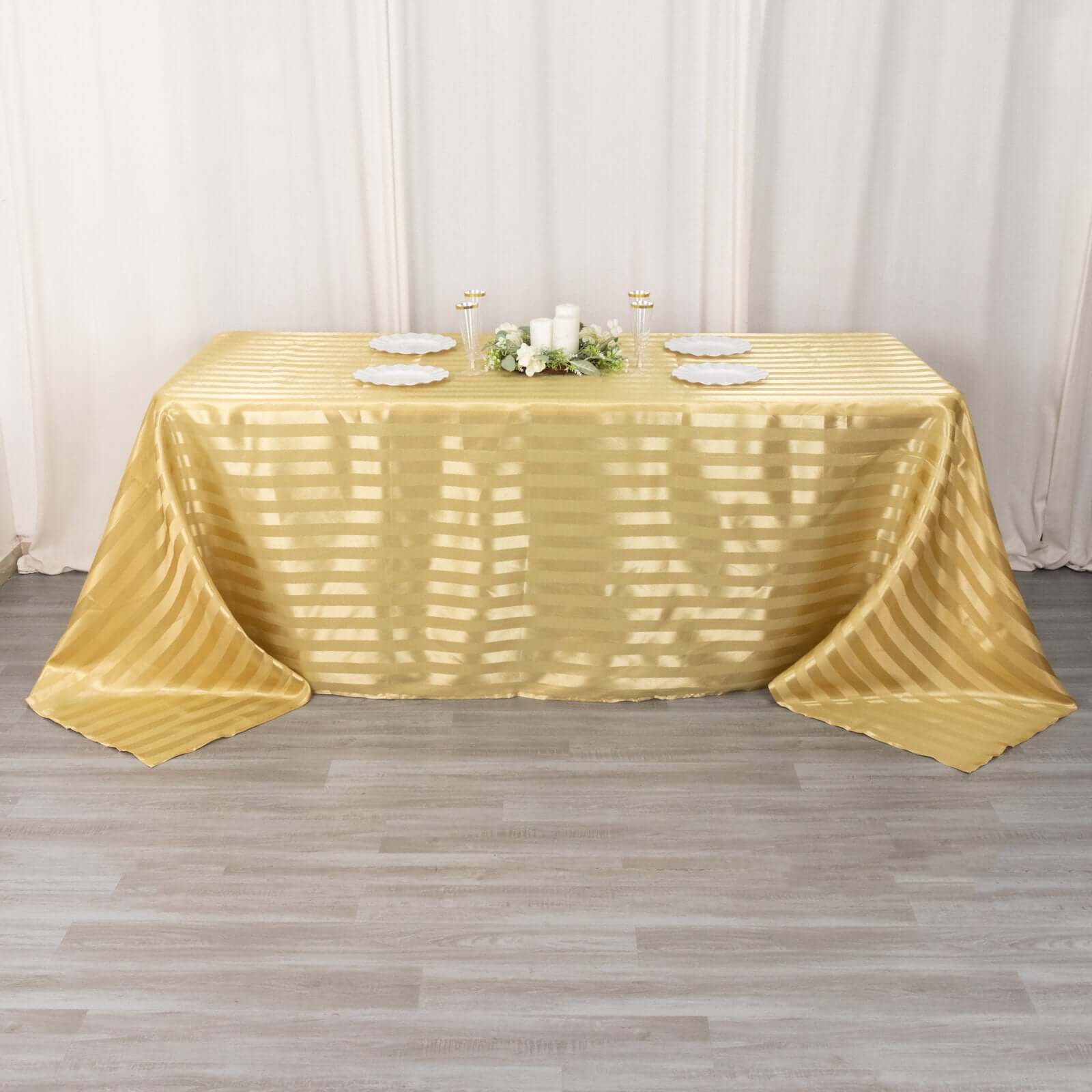 Champagne Satin Rectangular Tablecloth with Glossy Stripes, 90x132
