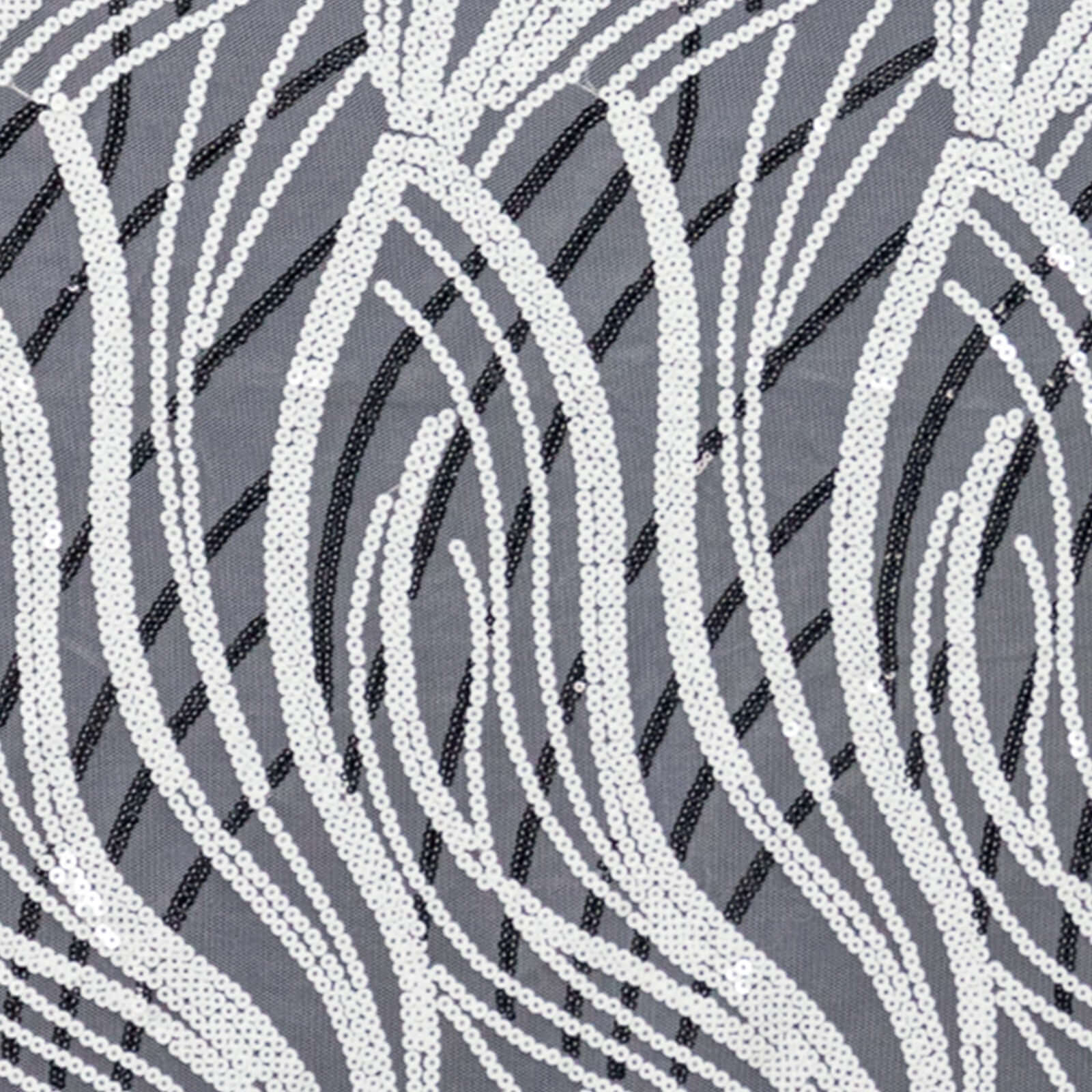 Sparkly Wave Sequin Embroidered White & Black Mesh Rectangle Tablecloth 90x156
