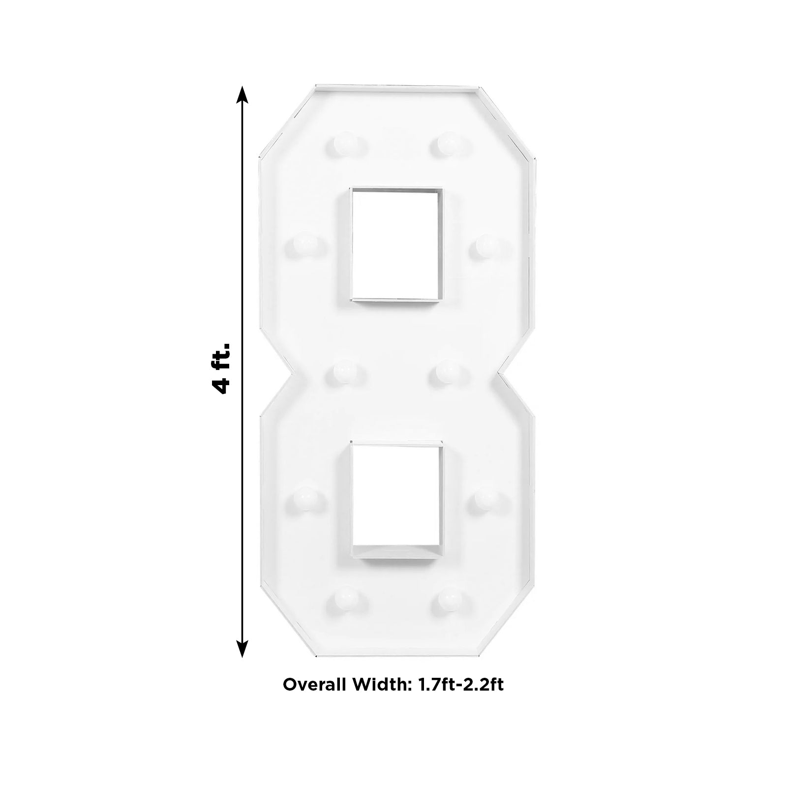 Hot Sale! 4ft White Giant LED Marquee Light-Up Number 8 with 10 Warm White Battery-Operated LEDs, Glue Gun & Sticks