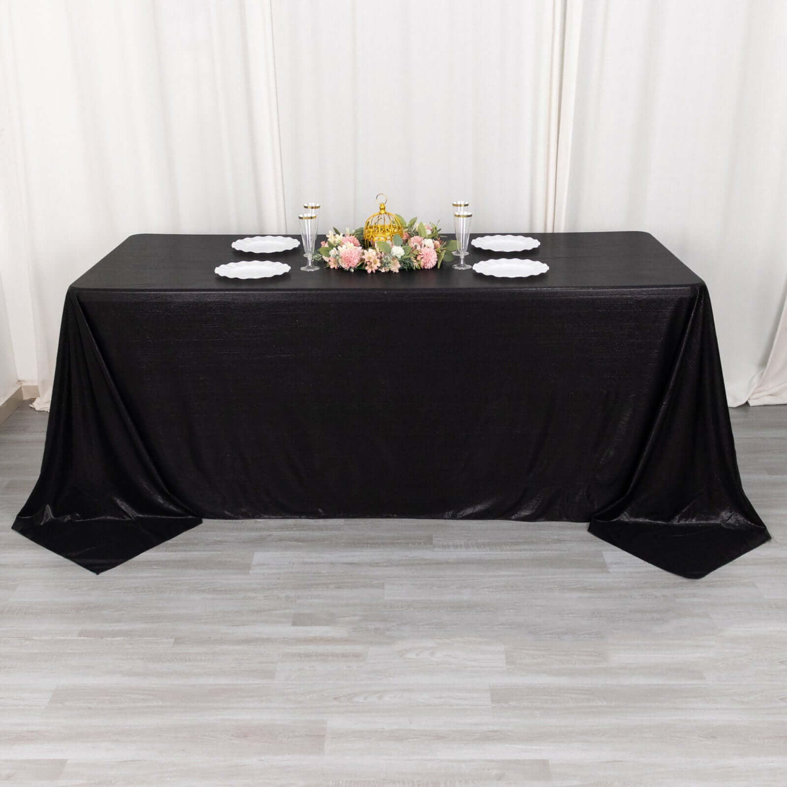 Exclusive Shimmering Black Sequin Dots Polyester 90x132 Rectangle Wrinkle-Free Tablecloth